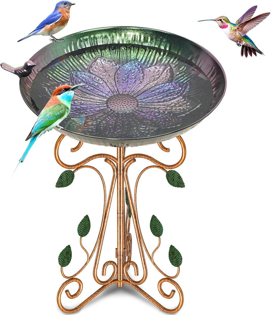 Vintage Metal Bird Bath for Outside, 13" Dia Birdbaths Bowl with Cast 