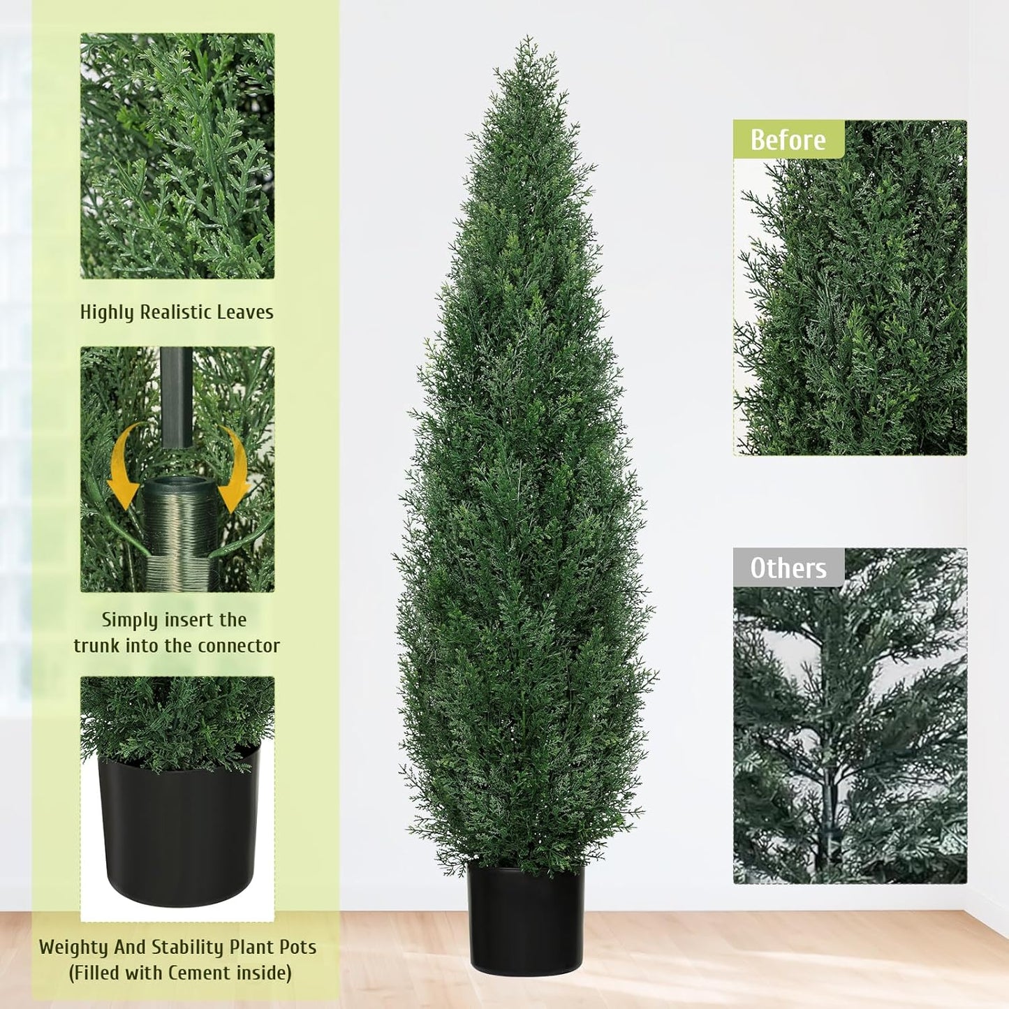 4FT UV Resistant Artificial Cedar Tree, Outdoor Artificial Plants Potted Fake Shrubs, Artificial Topiary Trees for Front Porch Decorations Outdoor, Faux Bushes for Planters (Set of 2)