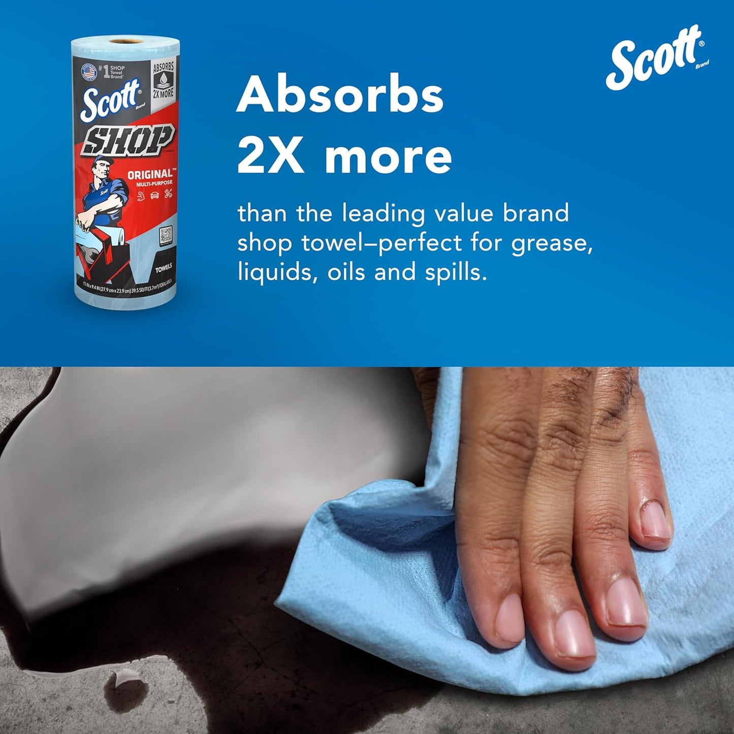 Scott Shop Original Blue Towels (55990), Large 9.4”x11 Cloth-like Pape