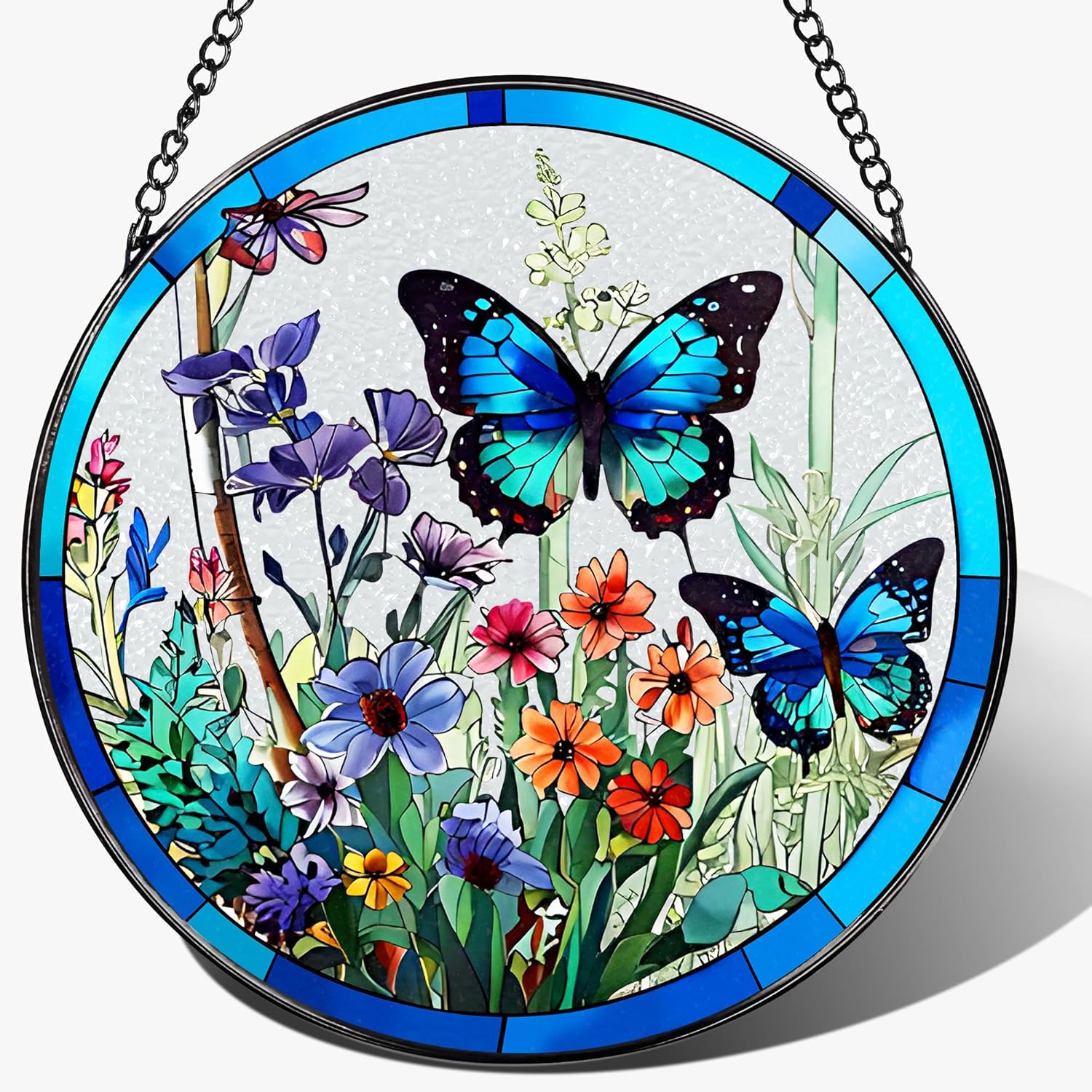 Stained Glass Window Hanging, 8 Inch Butterfly Sun Catchers Indoor Win