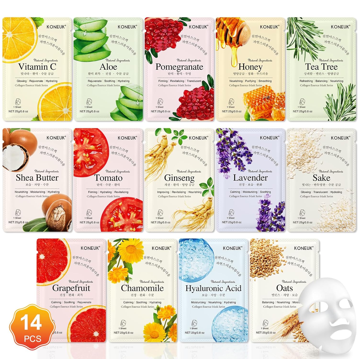 14 Pack Sheet Face Masks Skincare, Hydrating Face Masks Suitable for D