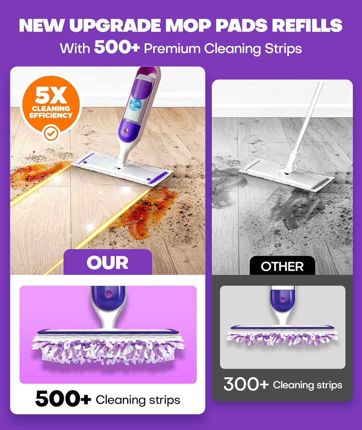 5X Cleaning Power Mop Refills for Swiffer Power Mop, 500+ Strips Multi