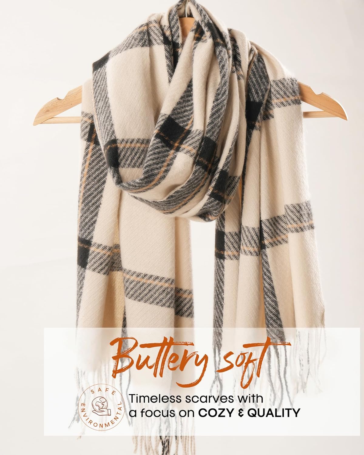 FURTALK Winter Scarf for Women Shawl Soft Tassel Plaid Large Oversized