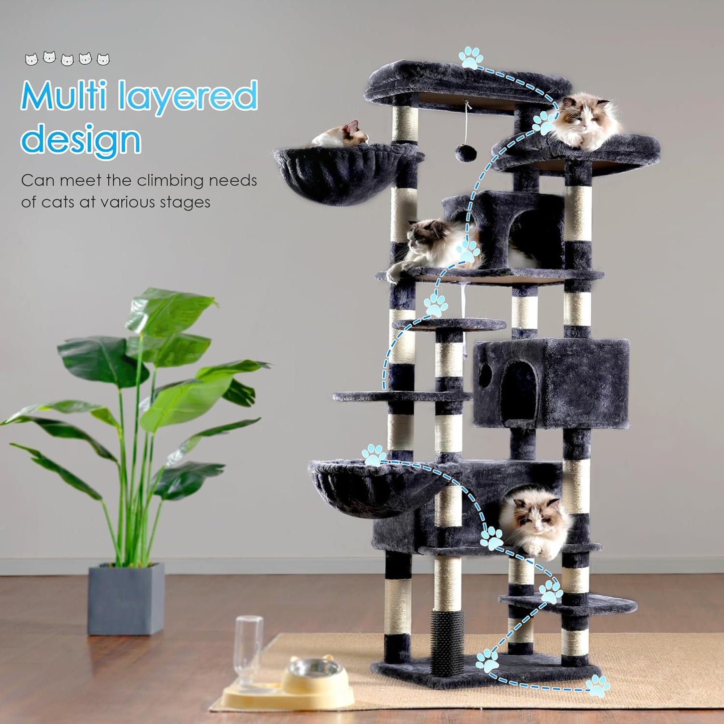 Hey-brother Cat Tree, 74 inches Multi-Level XL Large Cat Tower for Ind