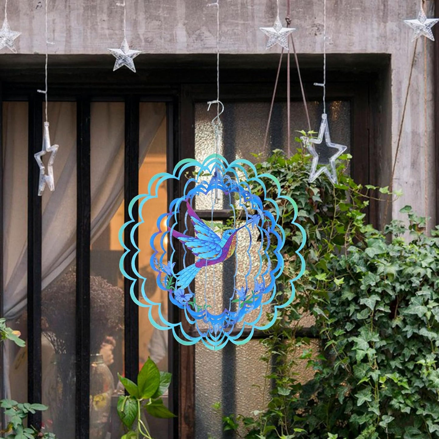 Bnesi Hummingbird Wind Spinner Novel Hummingbird Gifts for Women Metal Hanging Wind Spinner Hummingbird Decor Metal Bird Wind Chimes Hummingbird House Yard Art Garden Decor (Hummingbird)