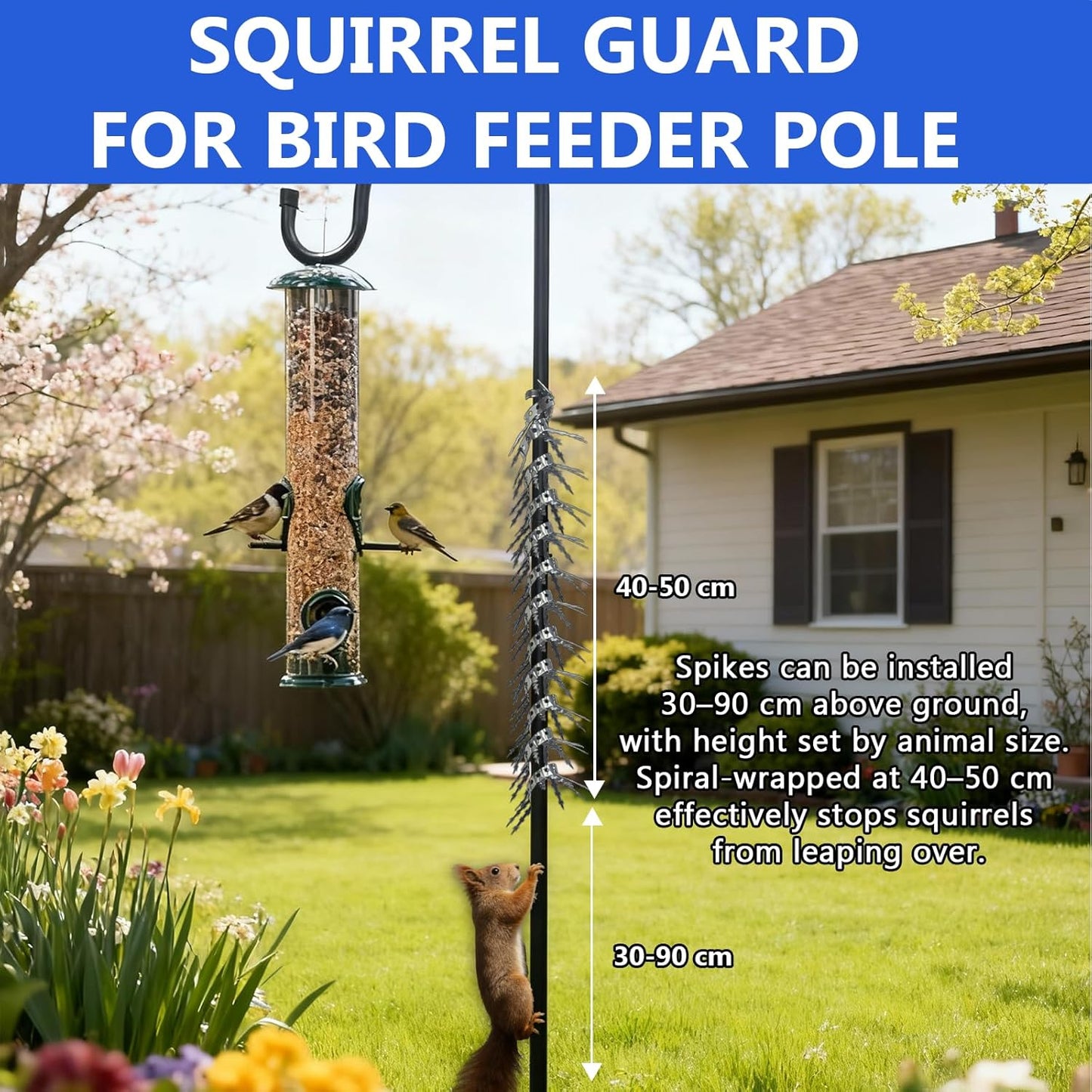 Bird Squirrel Spikes and Squirrel Proof Baffle,for Bird Feeders and Pole,Outside Fence,Wall,Tree,Drainpipes,Deterrent Effective Against Pigeons,Raccoons,Mice and Cats,40 inches