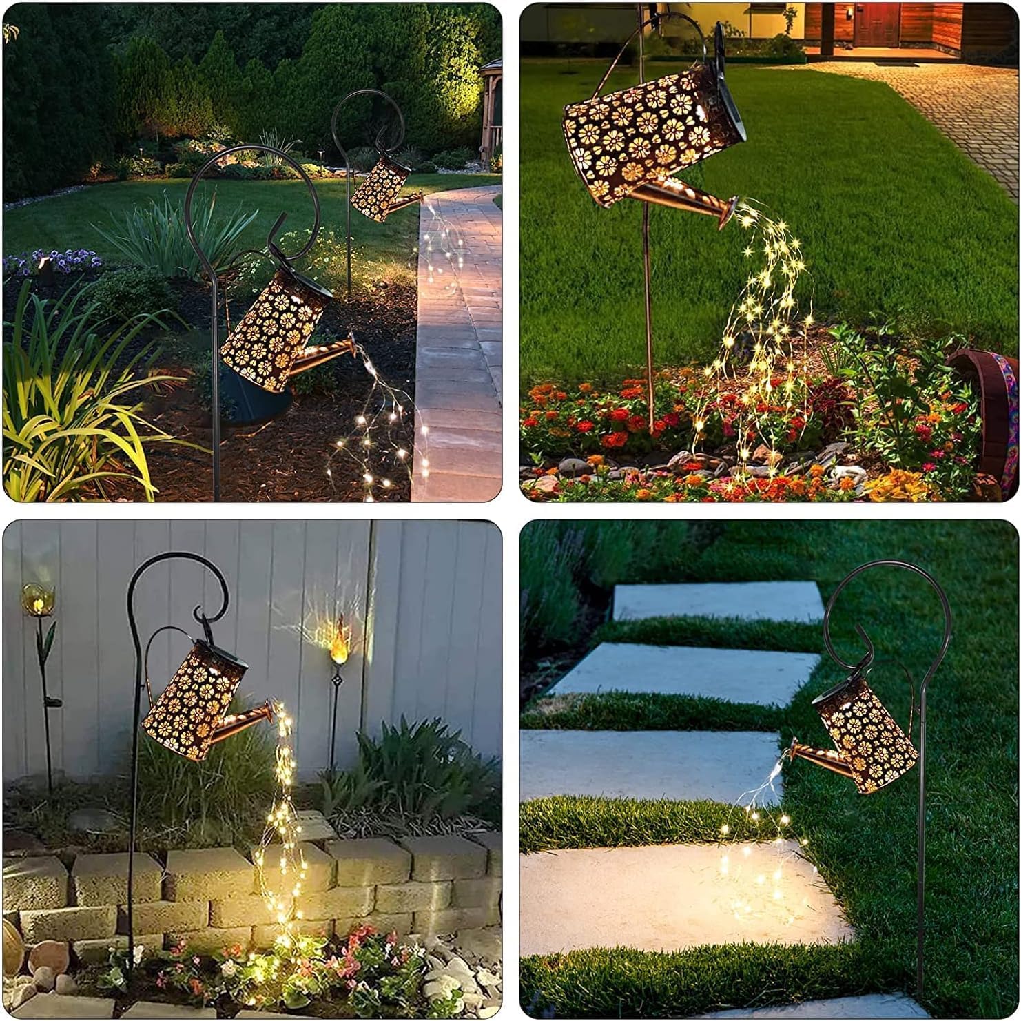 2 Pack Solar Watering Can with Lights,Solar Outdoor Garden Decor Water