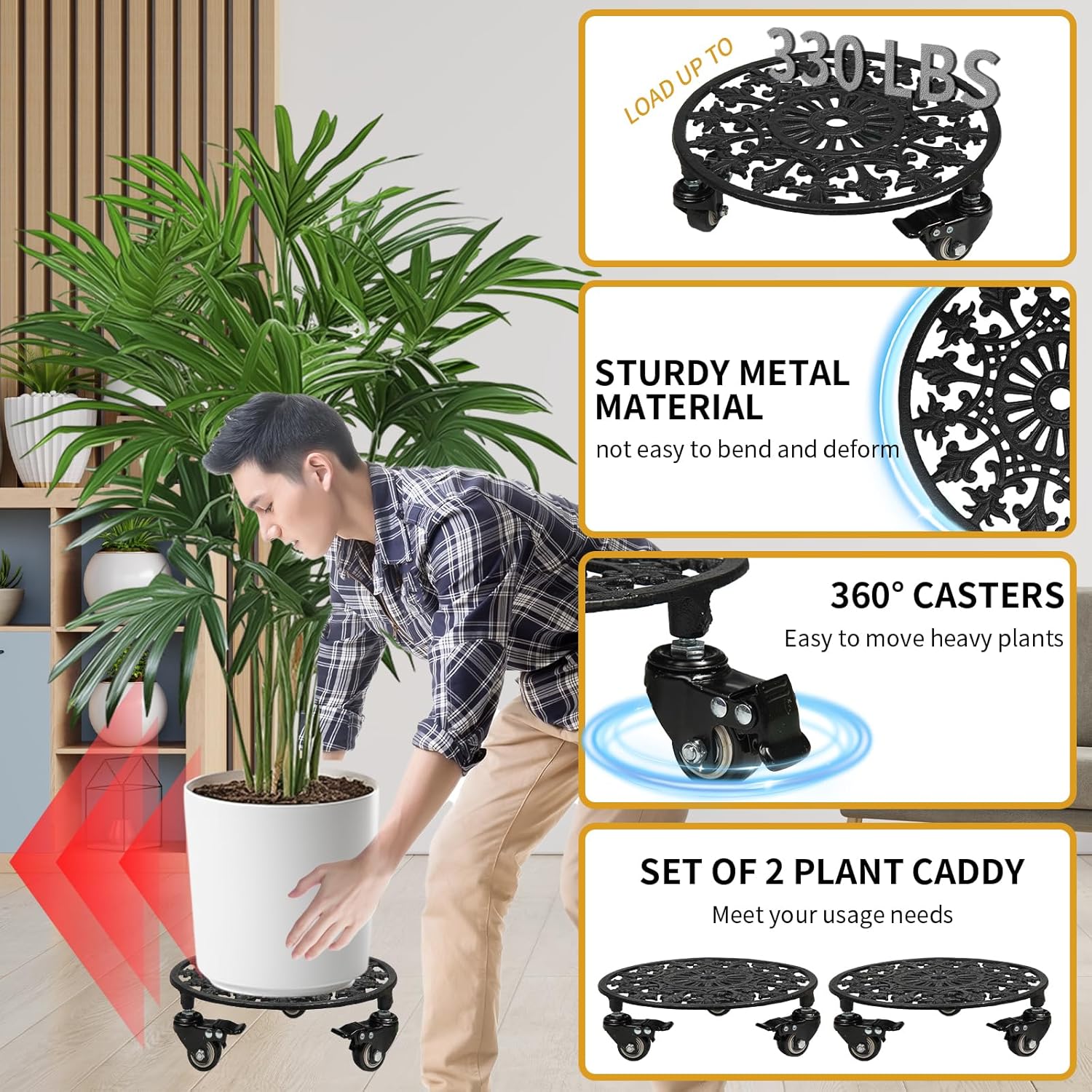 Rolling Plant Stand with Wheels, 2 Pack Heavy Duty Metal Plant Caddy 1