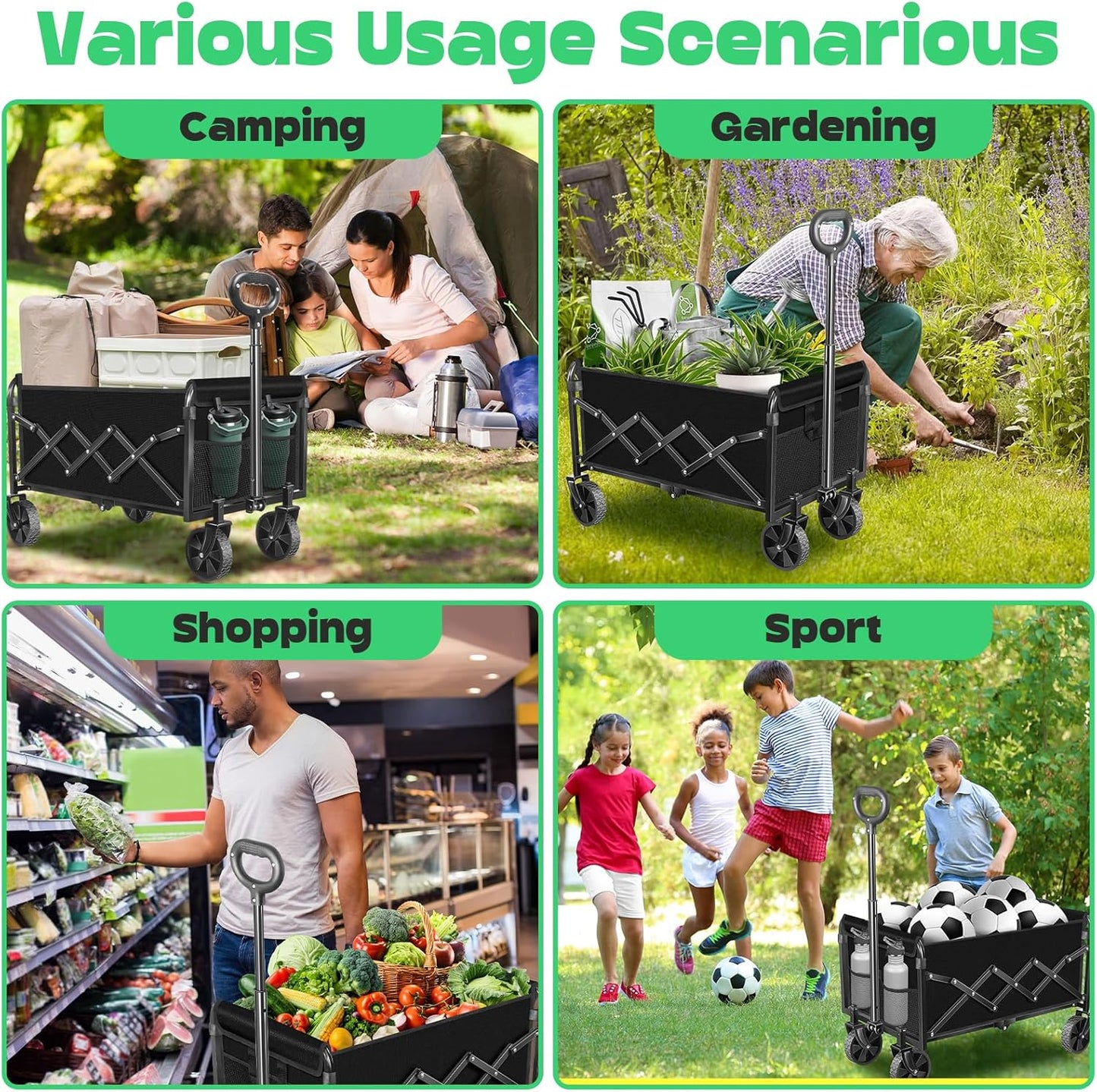 Collapsible Wagons carts Foldable Wagon, 280lbs Folding Wagon Cart wit