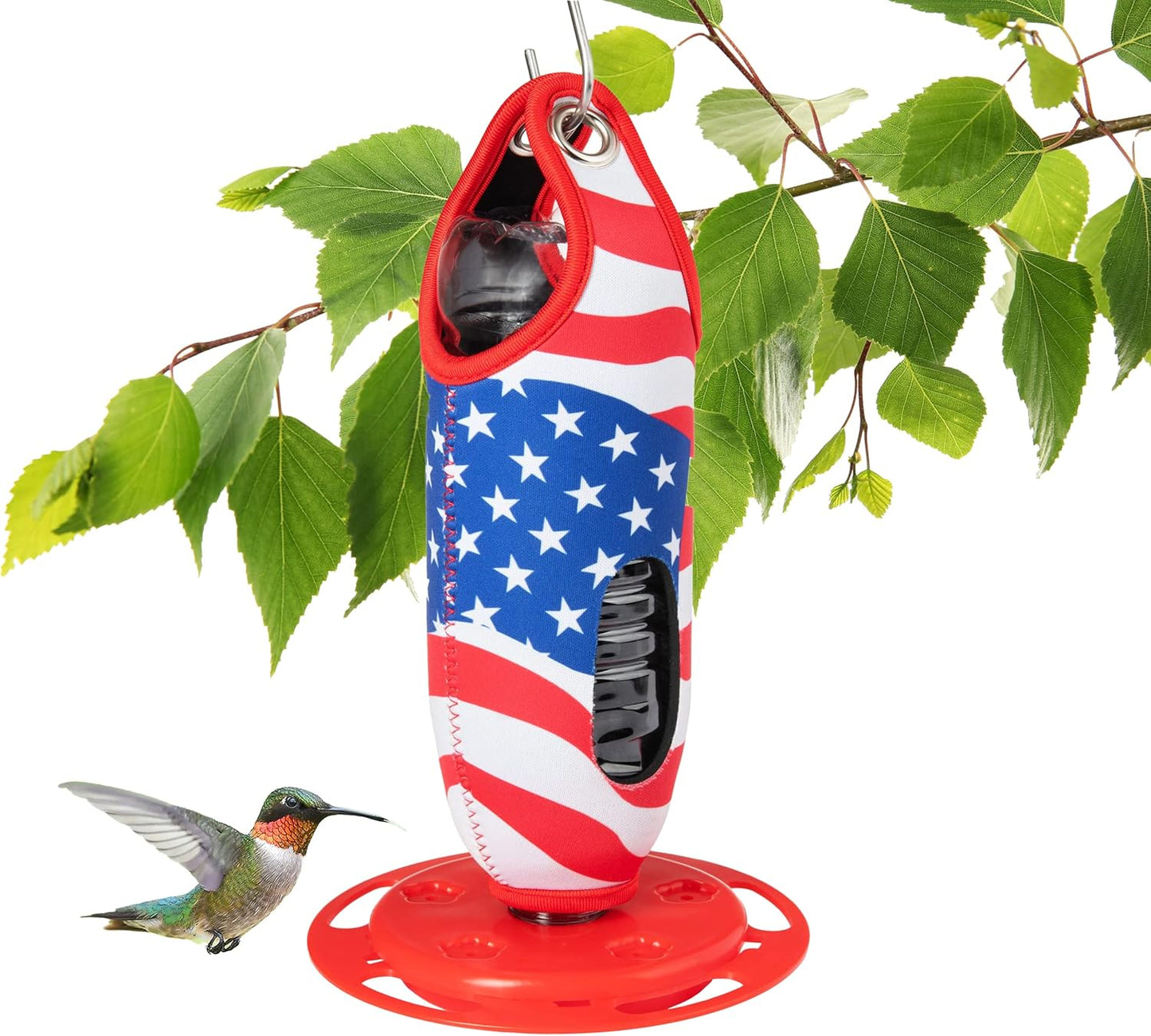 The Hummingbird Bottle Hummingbird Feeders for Outdoors Hanging, Uses Recyclable Bottles (American Flag)