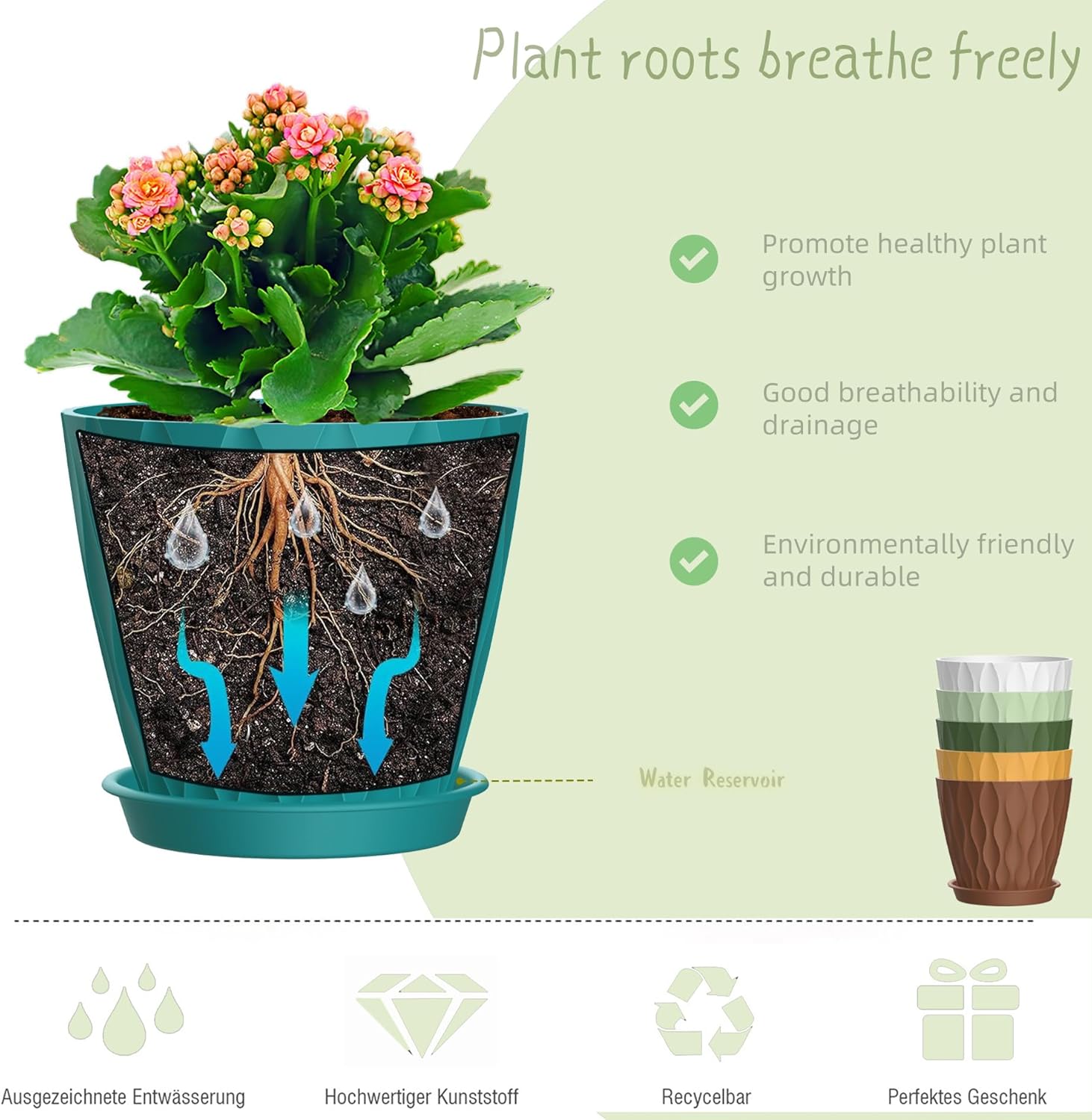 4 Inch Plant Pots, 6 Pack Indoor Flower Pots, Planters with Drainage H