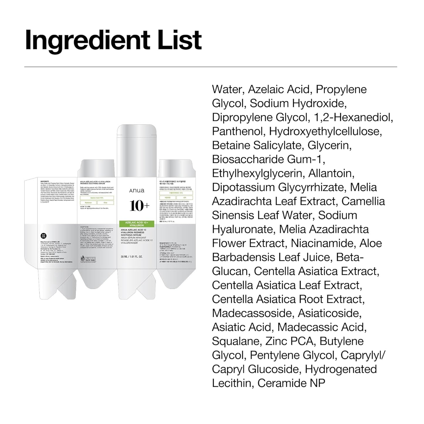 Anua Azelaic Acid 10 Hyaluron Redness Soothing Serum, Facial Serum for