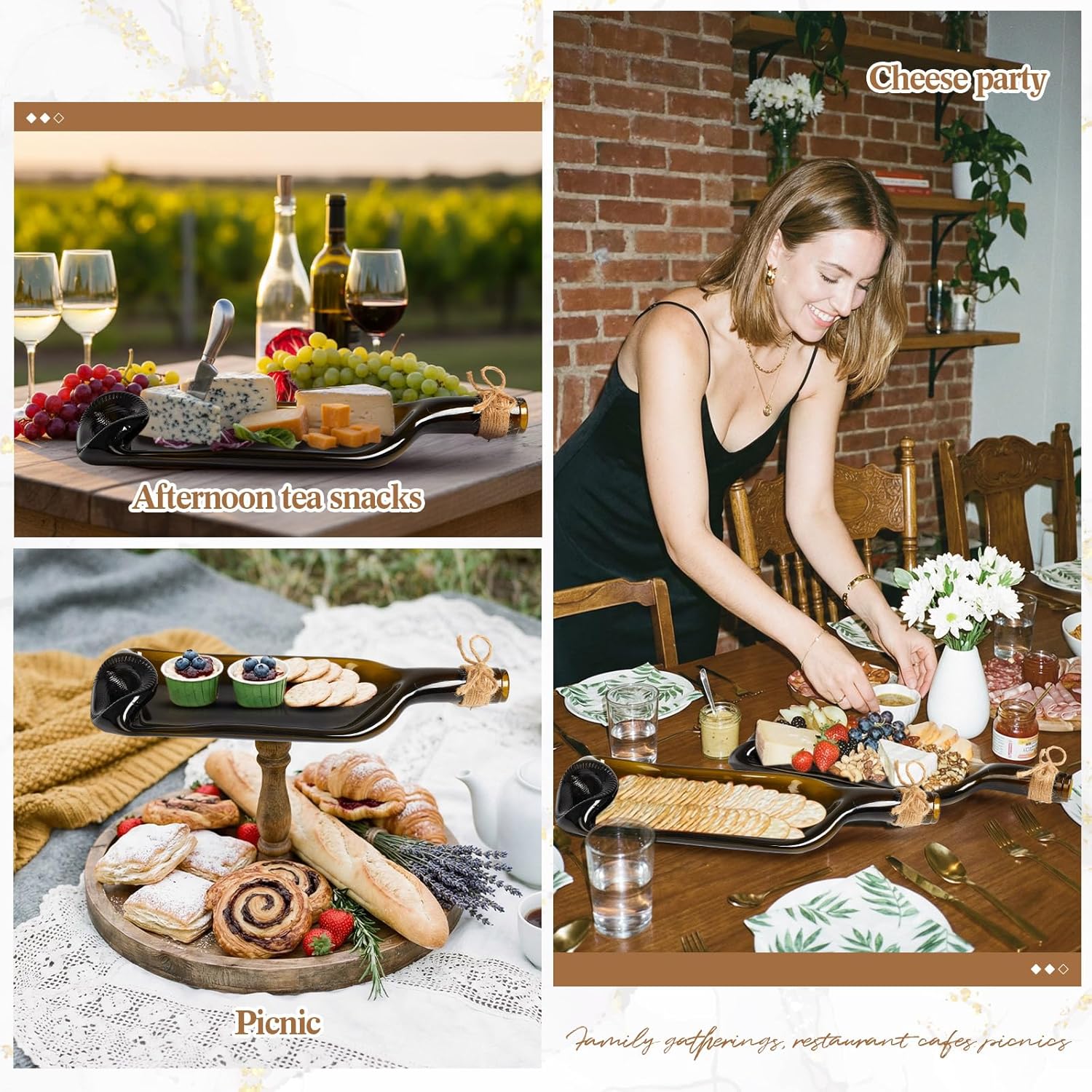 Bokon Melted Wine Bottle Serving Board Decorative Cheese Tray Charcute