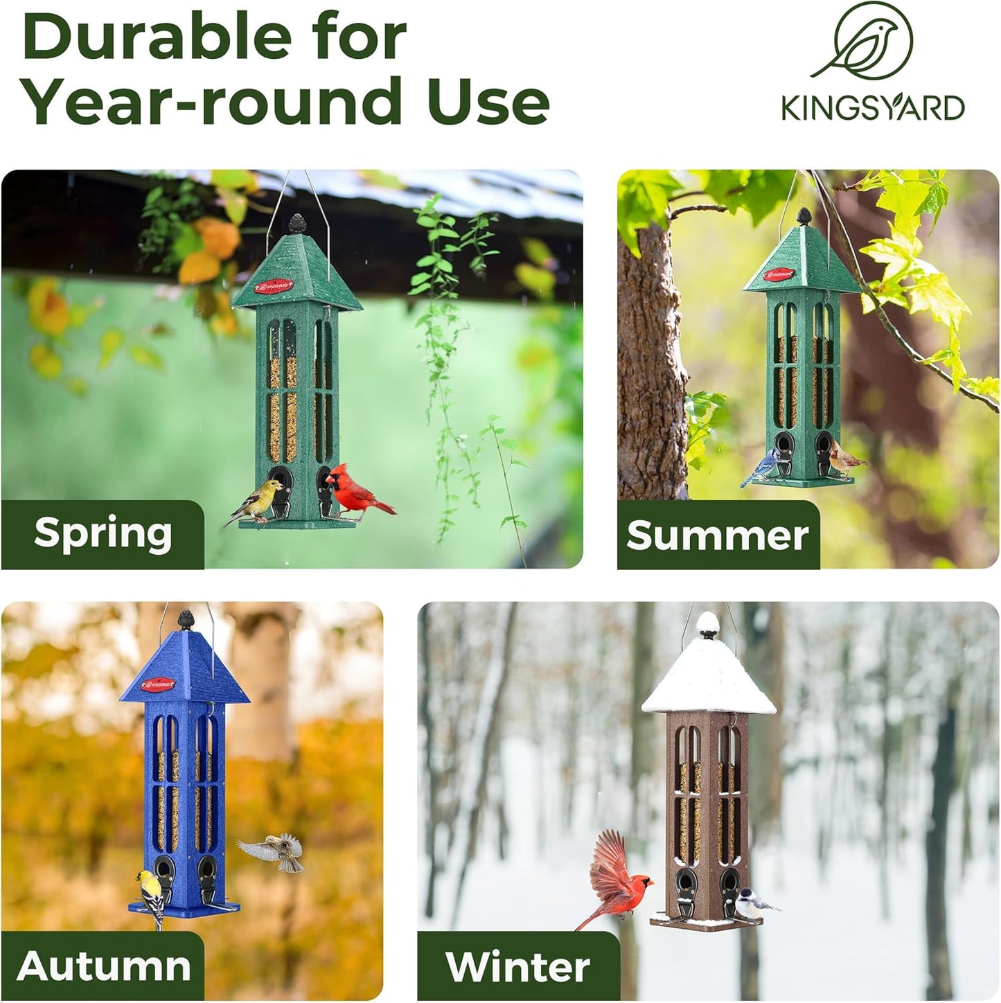 Kingsyard Rainproof Bird Feeder for Outdoor Hanging - Recycled Plastic