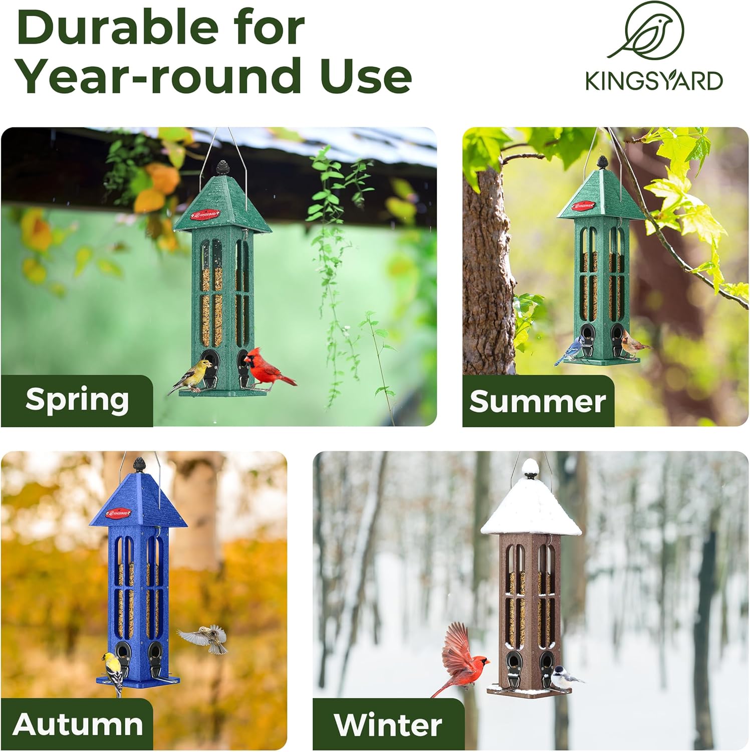 Kingsyard Rainproof Bird Feeder for Outdoor Hanging - Recycled Plastic