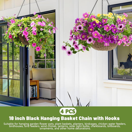 4 Pack 18Inch Hanging Basket Chain,Black Hanging Chain with Hooks Flower Pot Chain Replacement Plant Hangers for Bird Feeders,Planters Wind Chimes and Decorative