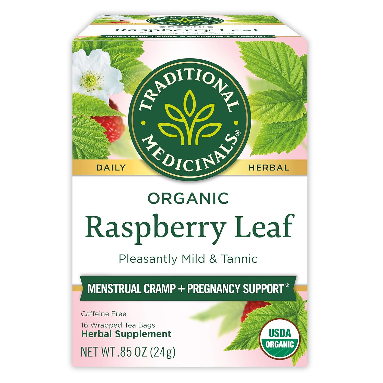 Traditional Medicinals Organic Raspberry Leaf Herbal Tea, Eases Menstr