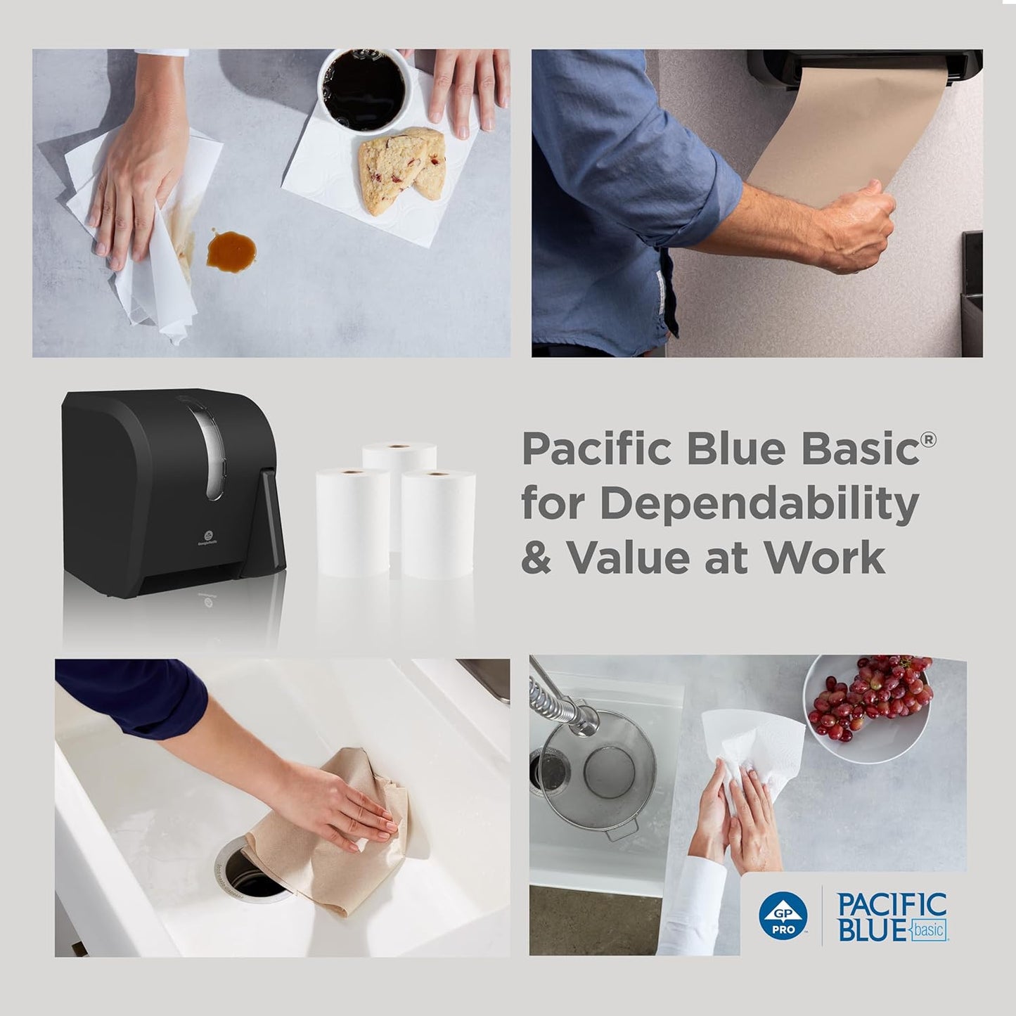 Georgia-Pacific Pacific Blue Basic Recycled Paper Towel Roll (Previously Branded Envision) by GP PRO (Georgia-Pacific), Brown, 26401, 350 Feet Per Roll, 12 Rolls Per Case