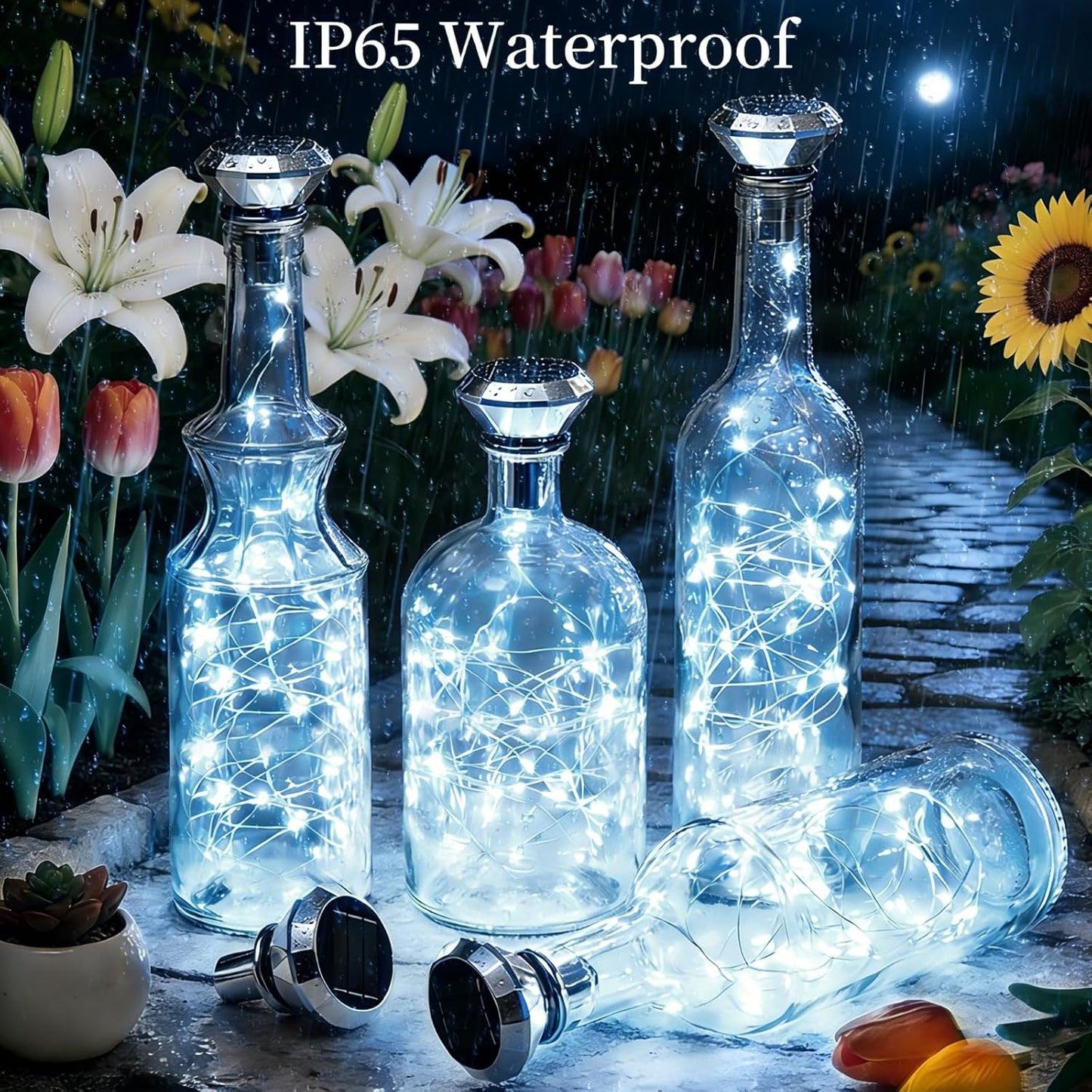 ANGMLN Solar Diamond Shaped Wine Bottle Cork Lights 10 Pack Solar String Fairy Lights Outdoor Waterproof for Wedding Holiday Garden Patio Pathway Bar Concert Indoor Outdoor Decorative (Cool White)