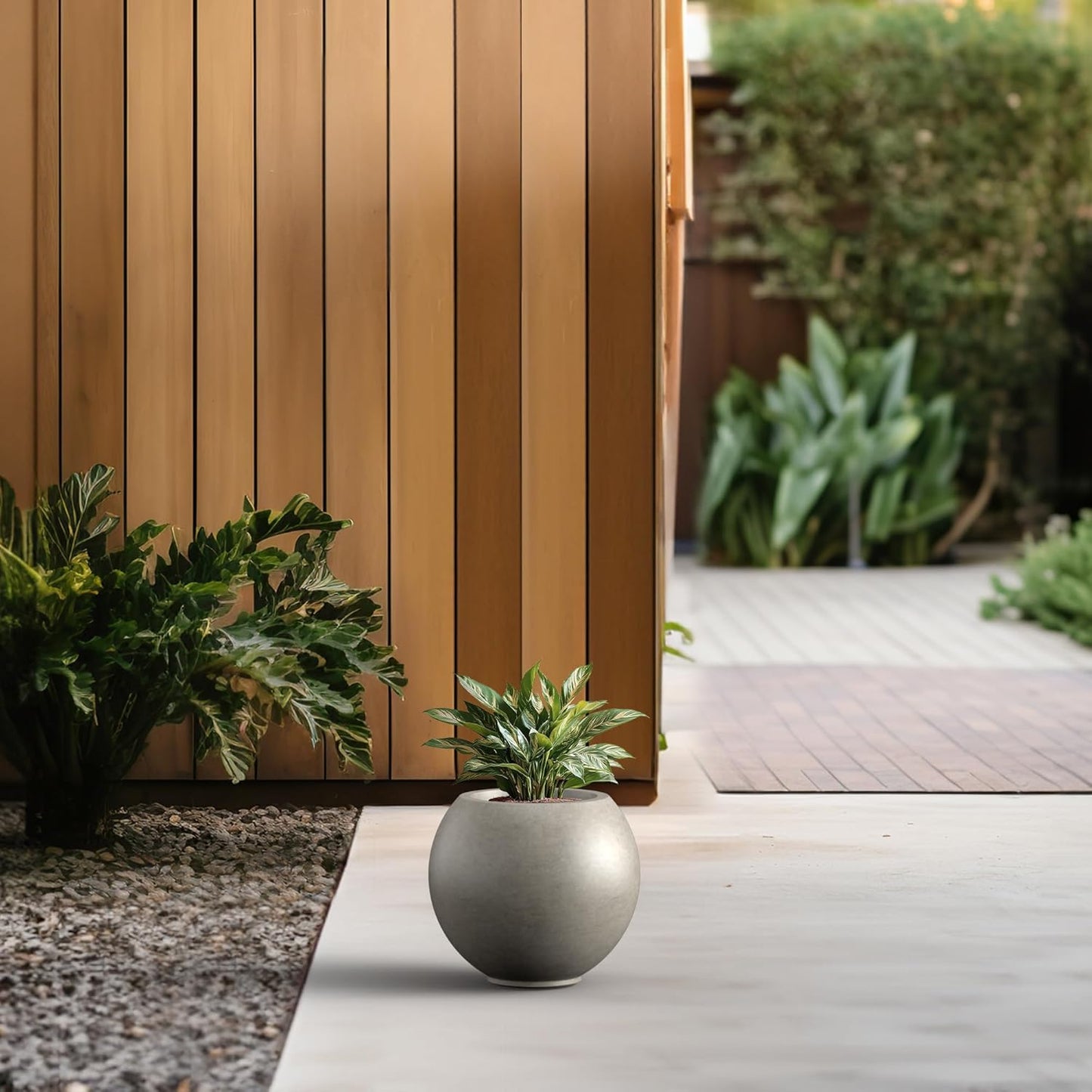 Kante Round Concrete Flower Pot, 11 Inch Dia (7.9" Opening) Sphere Sha
