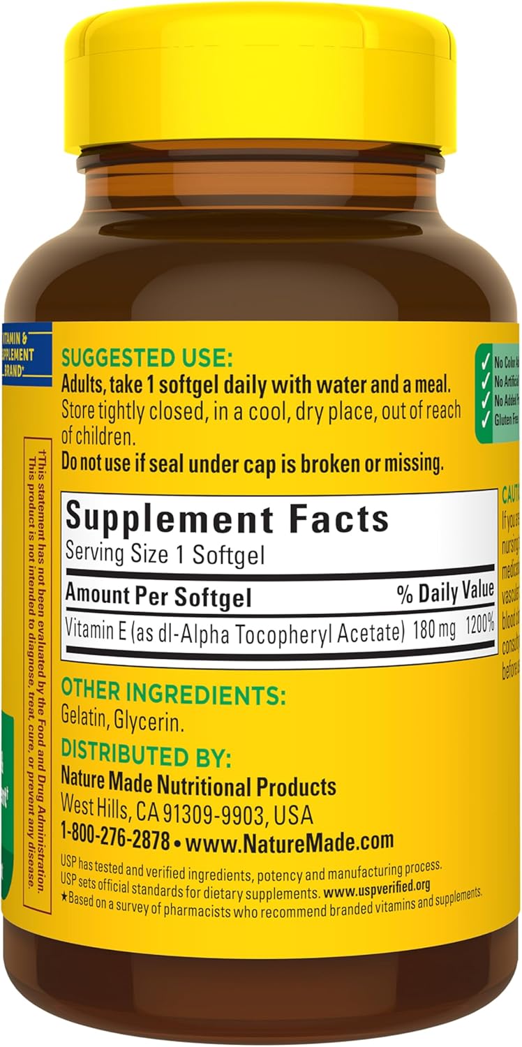 Nature Made Vitamin E 180 mg (400 IU) dl-Alpha, Dietary Supplement for