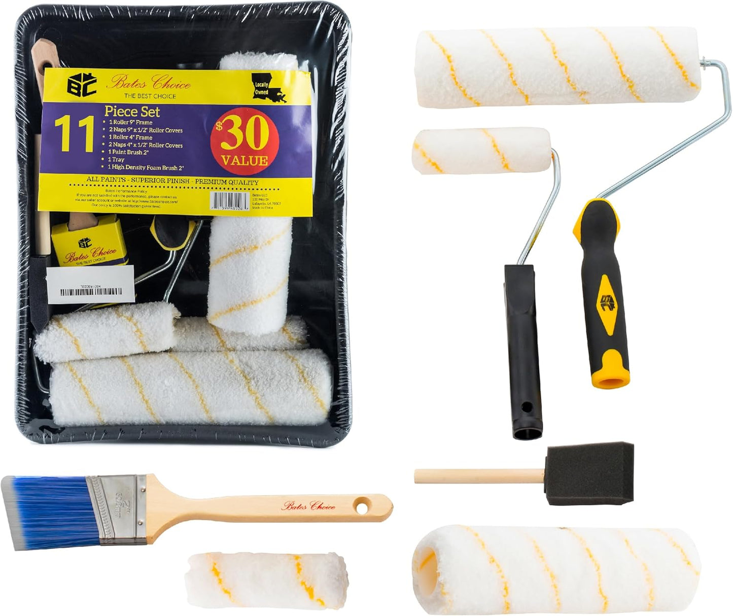 Bates - Paint Tray Set, Paint Rollers, Paint Brushes for Wall, Tray, R