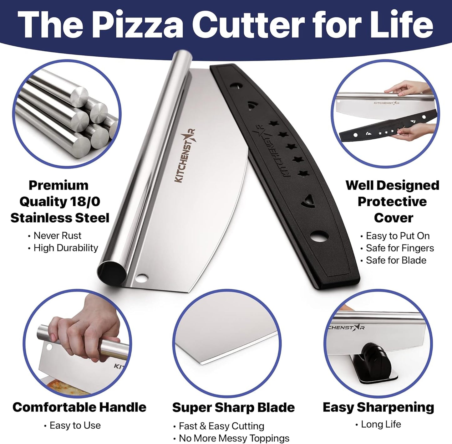 KitchenStar 16-Inch Pizza Cutter Rocker Blade - Sharp Stainless Steel 