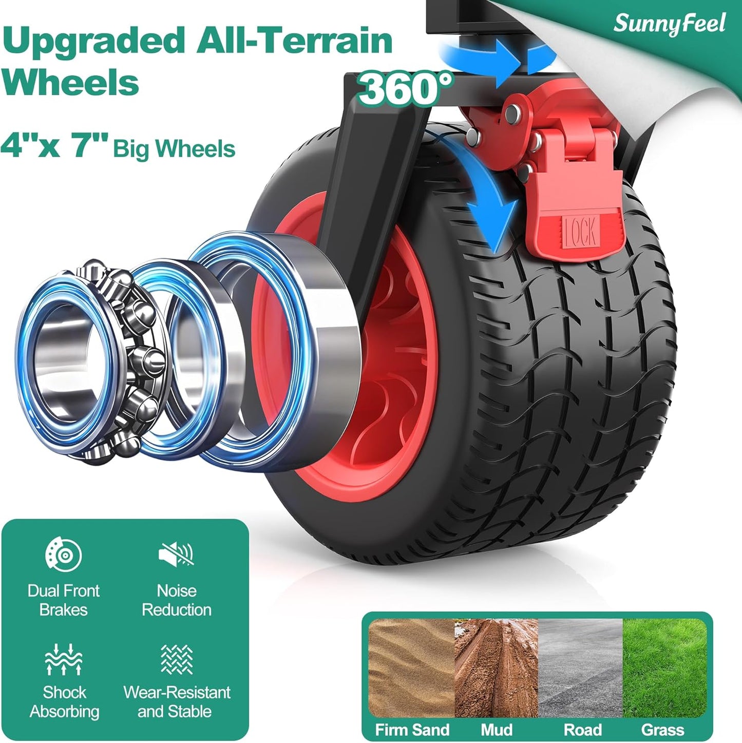 SUNNYFEEL 500 lb Heavy Duty Utility Wagon, Collapsible Outdoor Wagon Cart with Adjustable Handle & Foldable Wheels for Camping, Garden, Shopping (Red, Tall Version)