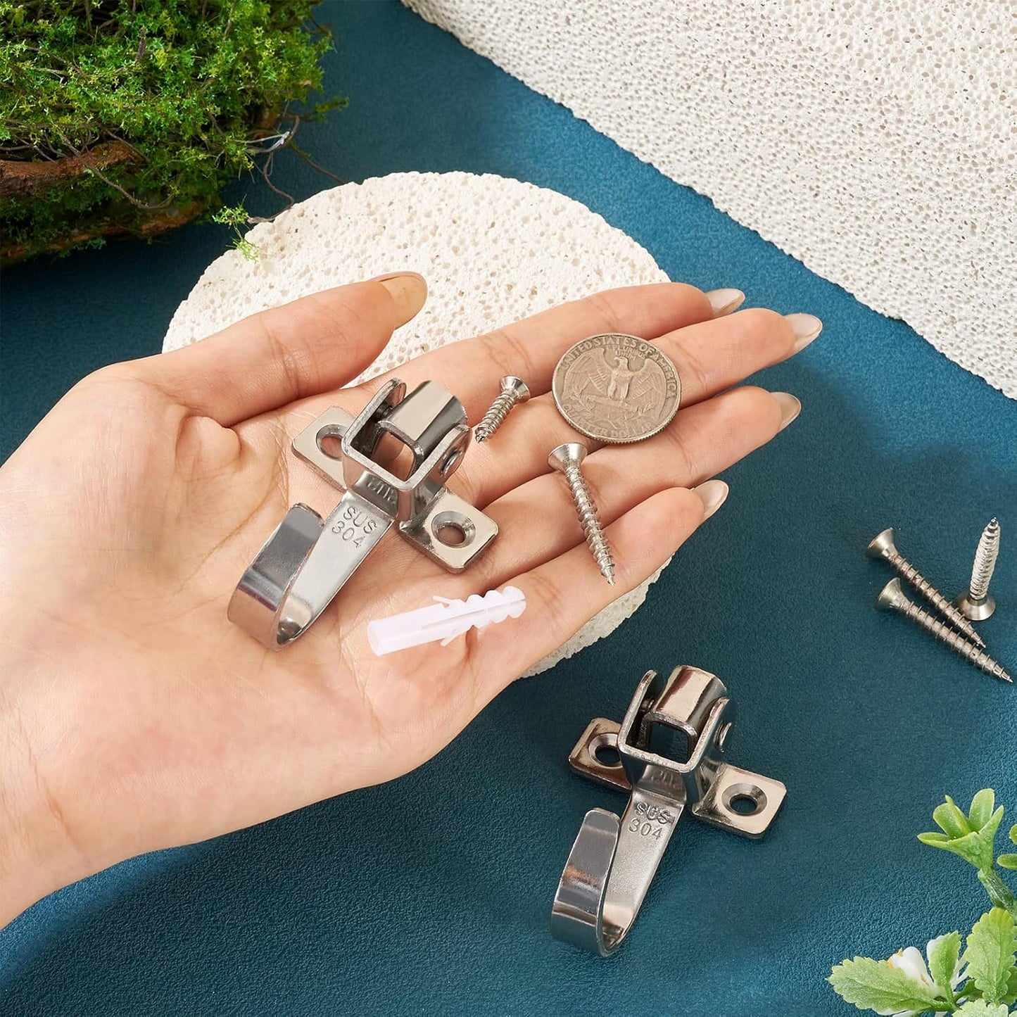 2Pcs Heavy Duty Garage Hooks, Stainless Steel Garage Storage Utility Hooks Wall Mounted Hook Hangers 180° Rotatable Garden Tool Organizer J Hook for Hanging Home Plants Shovels Rakes