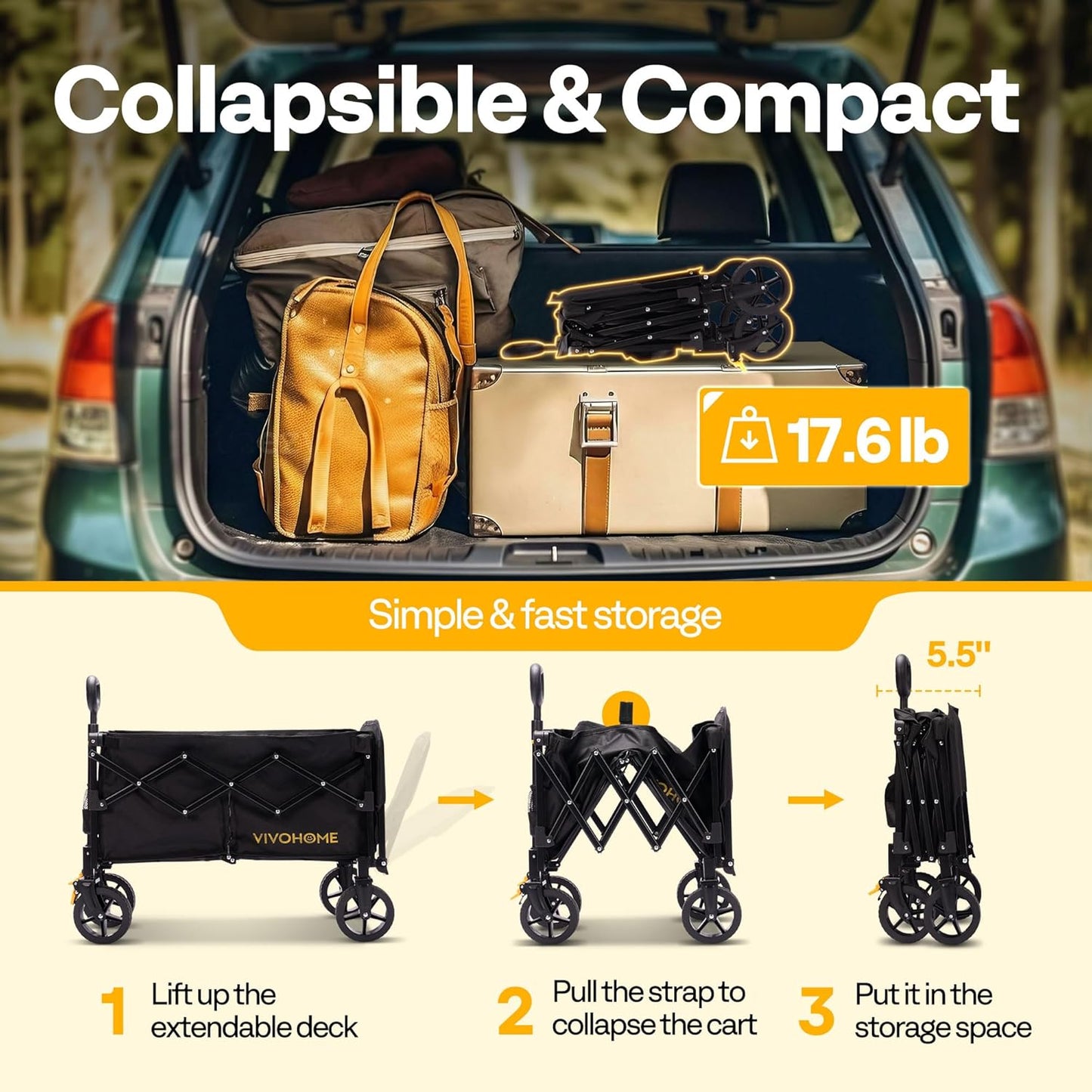 VIVOHOME 130L Collapsible Wagon with Tailgate, 320lb Load-Bearing Outd