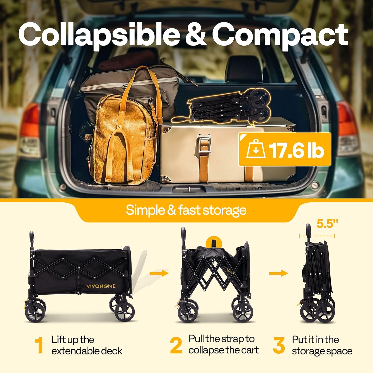 VIVOHOME 130L Collapsible Wagon with Tailgate, 320lb Load-Bearing Outd