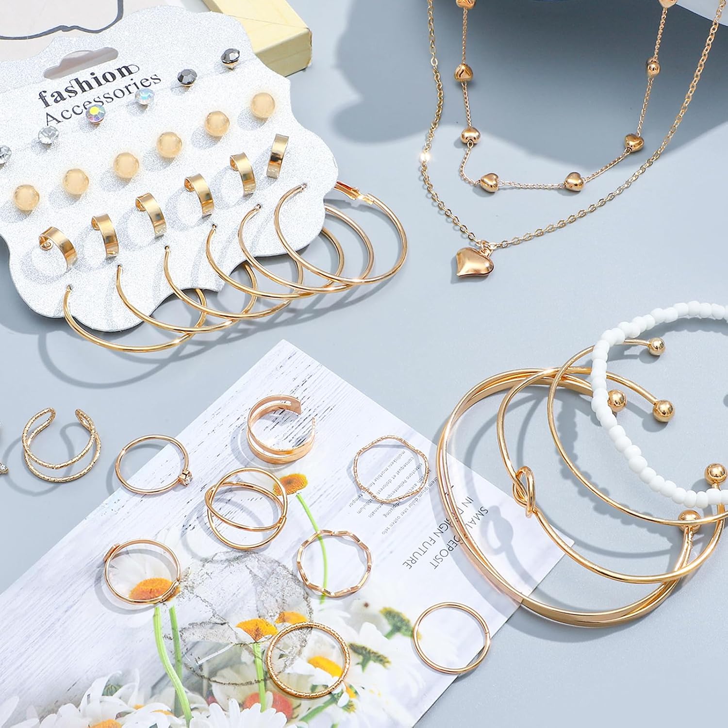 NEWITIN 49 Pieces Gold Jewelry Set for Women Fashion Costume Jewelry G