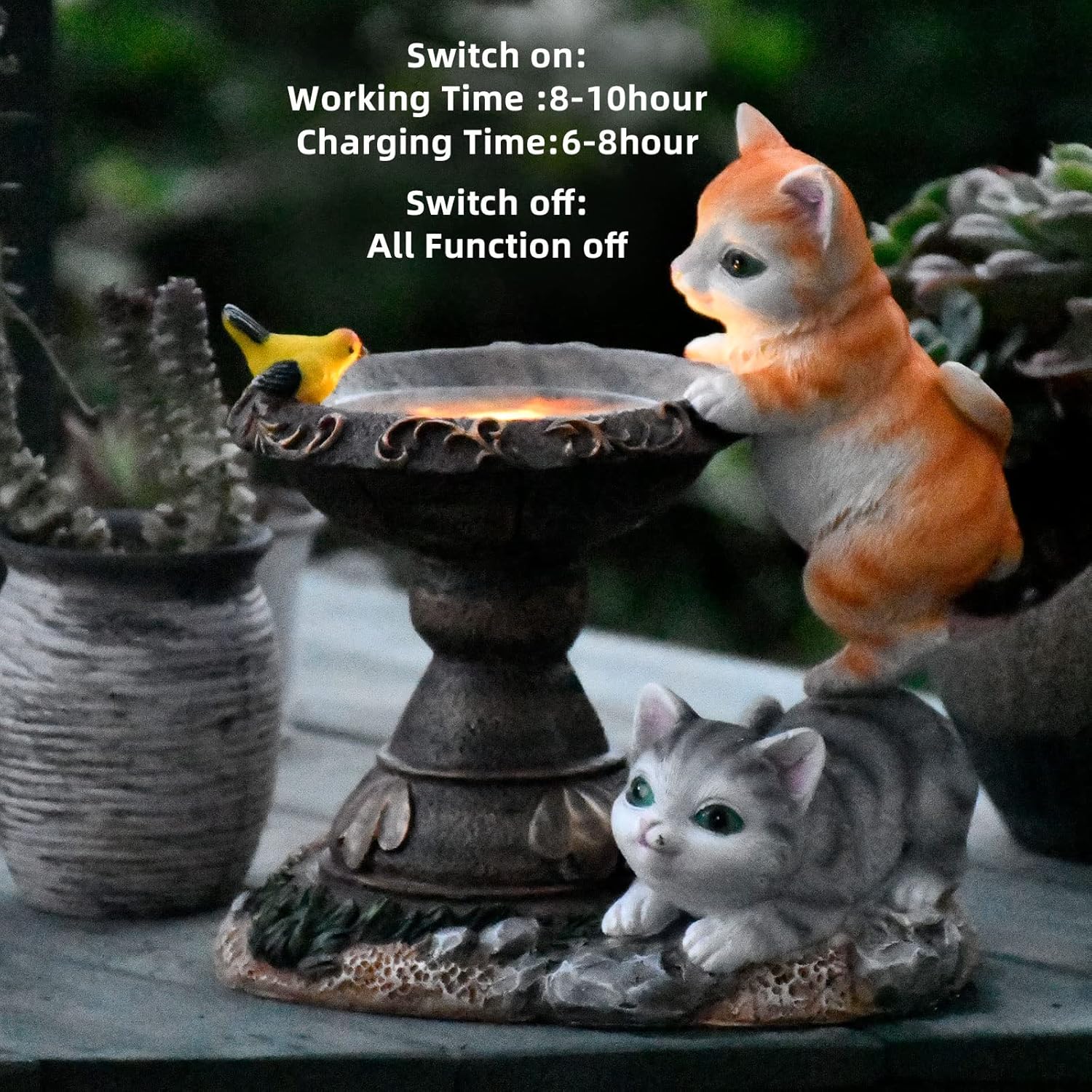 Cat Garden Figurines Outdoor Decor Solar Statue with LED Lights for Pa