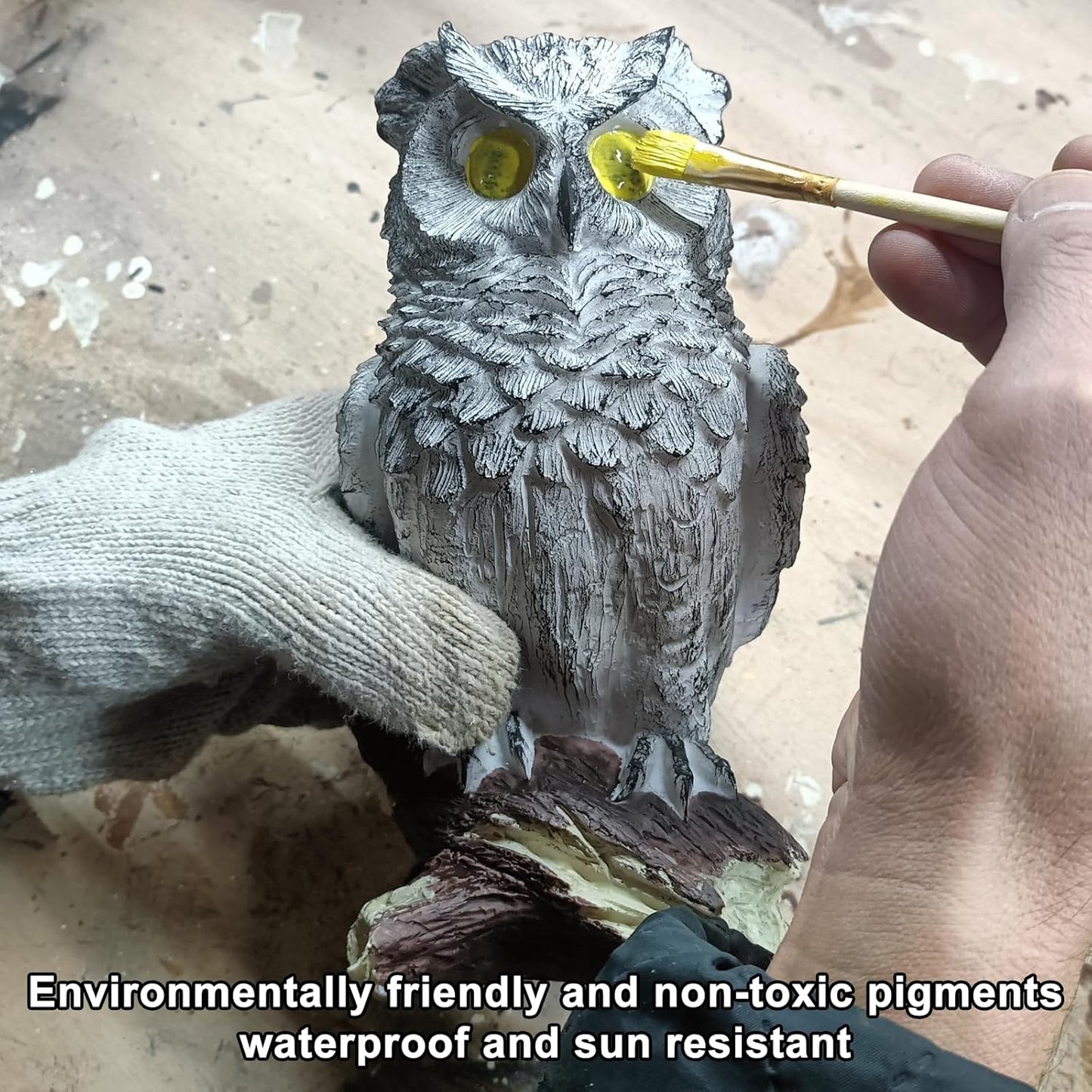 Owl Statue Figurine Home Decoration, Hand-Painted Owl on Branch, Waterproof, Fade-Proof Sculpture for Garden, Patio, Home Decor Statue (Gray)