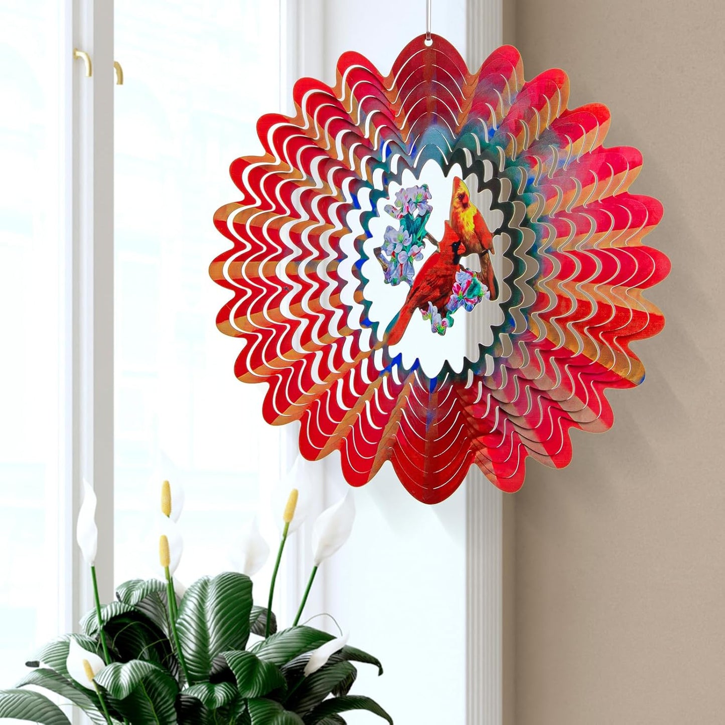 Metal 3D Hanging Cardinal Wind Spinner for Yard Garden Decorations Outdoors, Funny Red Cardinal Christmas Decor Ideas - Birthday Gifts for Women Mom Grandma Wife
