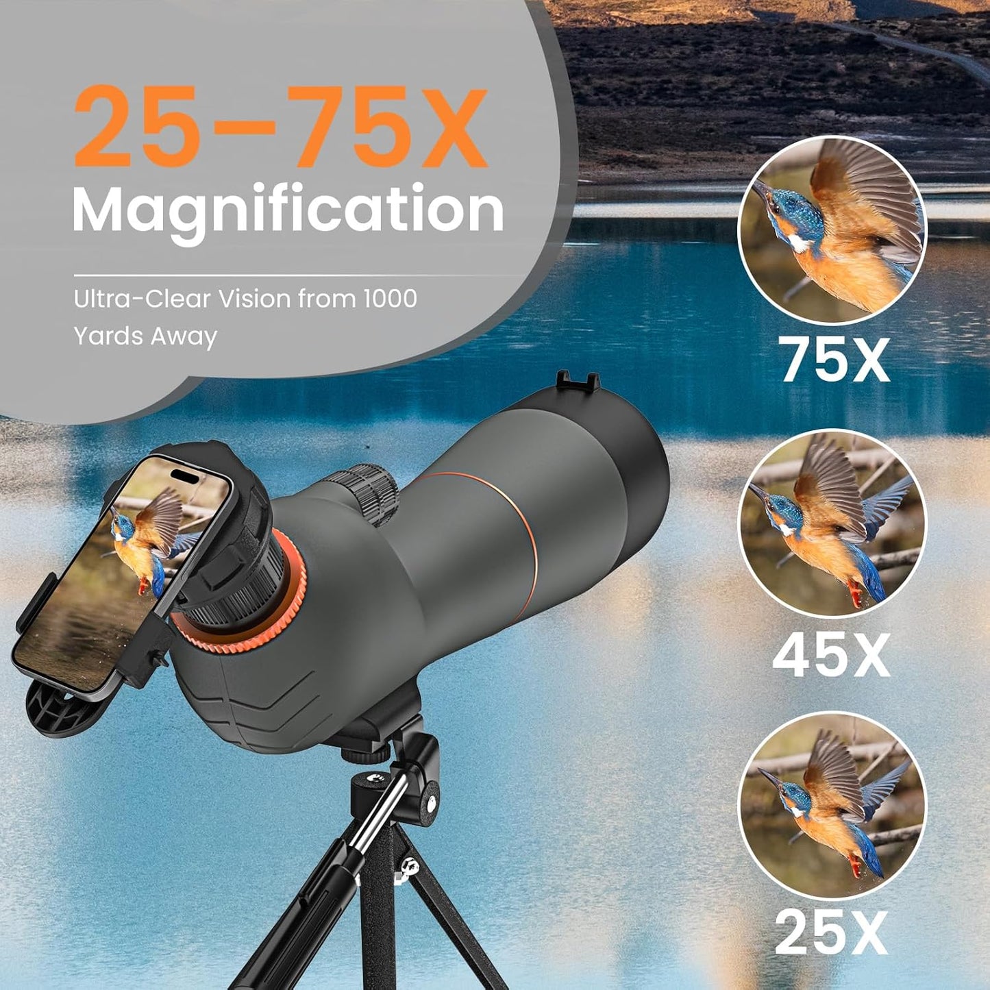 Spotting Scope 25-75×85 - Dual Focusing Spotter Scope, with Tripod & Phone Adapter, Ideal for Bird Watching & Wildlife Observing