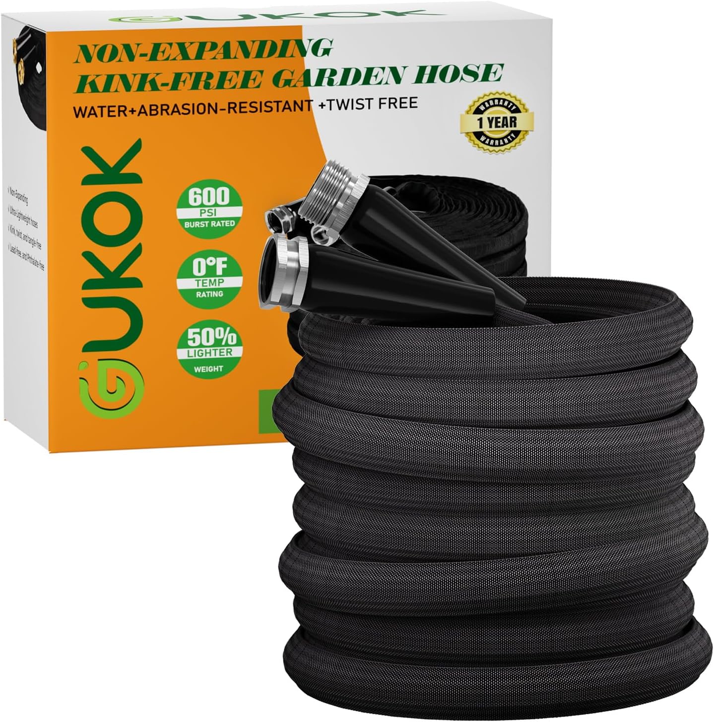 75 FT Garden Hose, Non-Expanding Water Hose, Ultra Flexible, Burst-Res