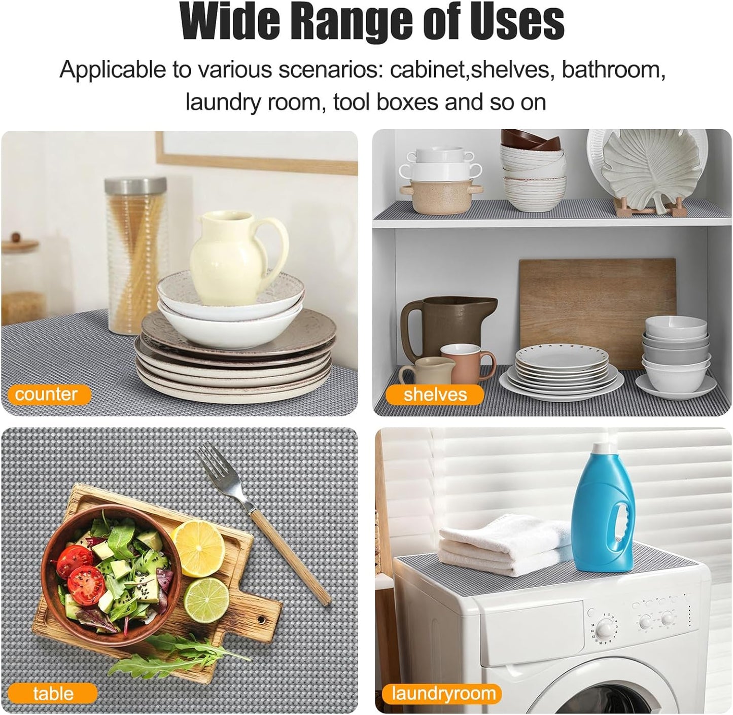 Songrey Non-Adhesive Drawer and Shelf Liner, 12IN x 20FT Non Slip Cabinet Liners, Protect Kitchen Cupboard, Bathroom Drawers, Breathable, Thick Strong Grip mat (Dark Gray)