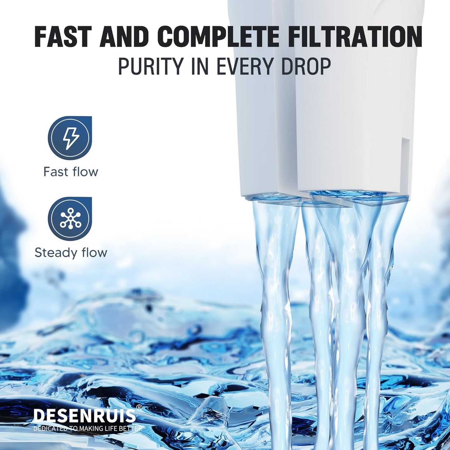 Water Filter Replacement Compatible with Brita Water Pitchers and Dispensers, by DESENRUIS for Classic 35557, OB03, Mavea 107007, Reduce Chlorine and Bad Taste, BPA free, Pack of 3