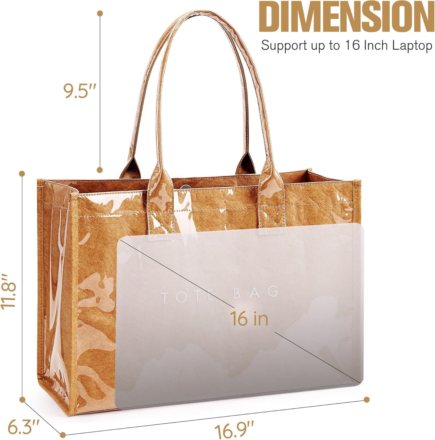 KALIDI PVC Tote Bag Women’s Kraft Paper Work Handbags Purses with Top 