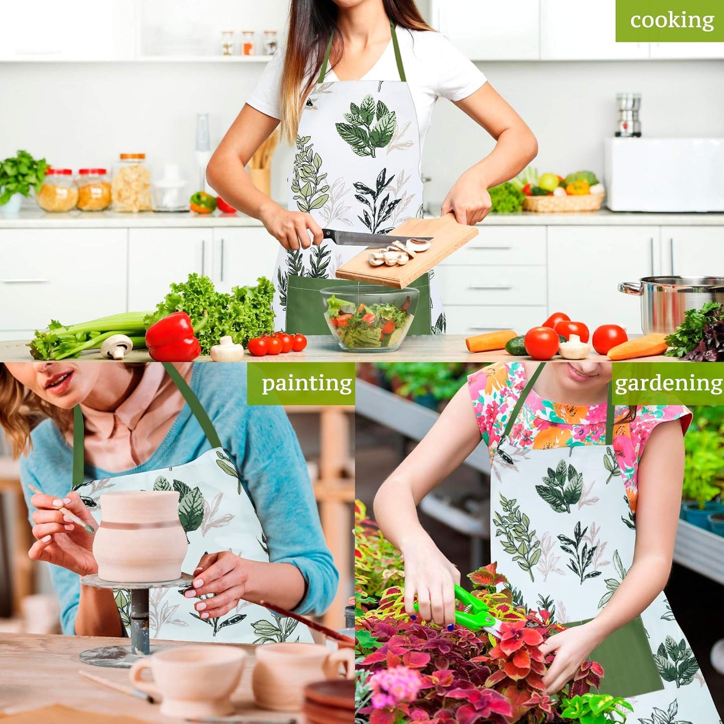 RosieLily Herb Aprons for Women with Pockets Floral Apron Green Apron 