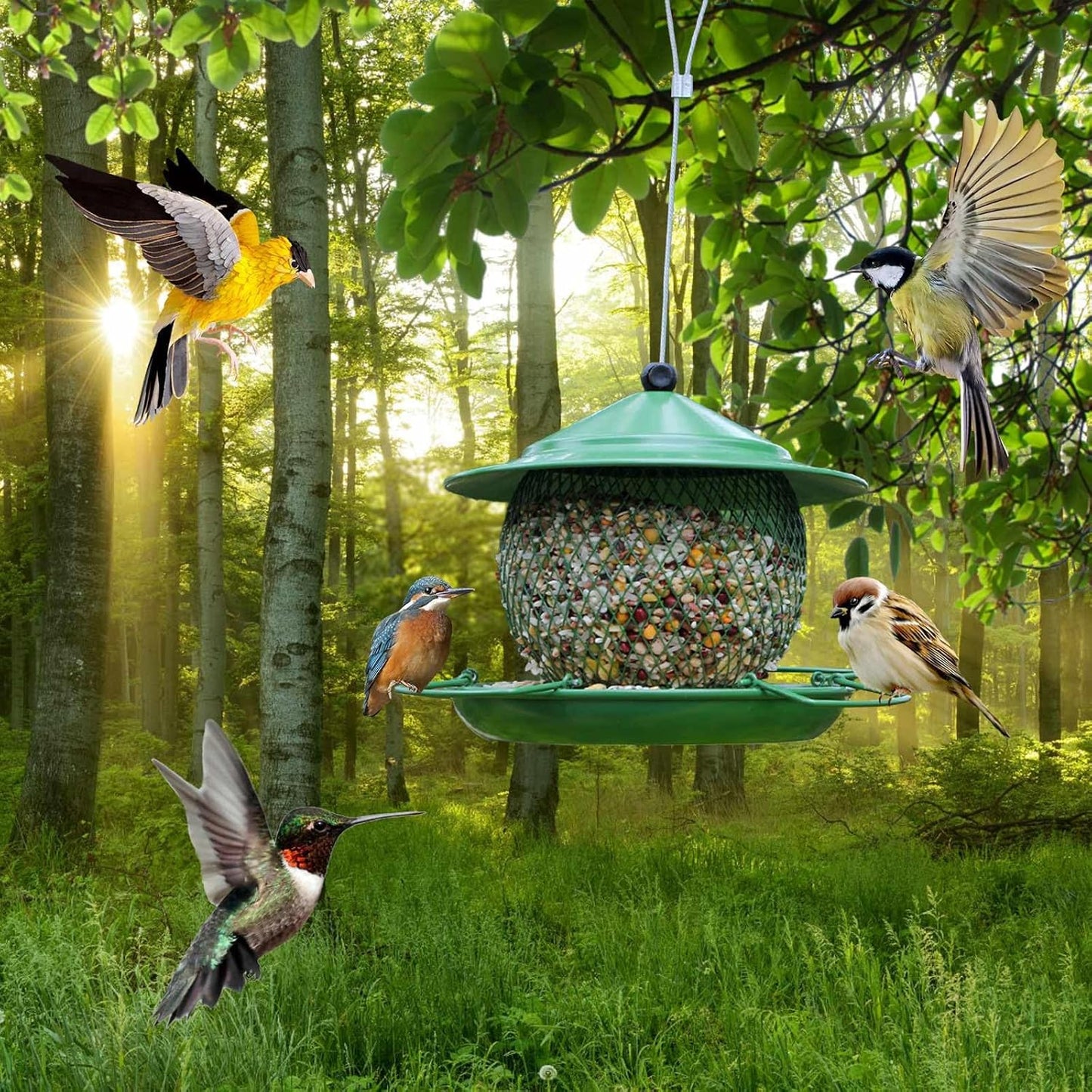 Squirrel Proof Bird Feeders for Outdoors, Large Capacity, Heavy Duty Metal Bird Feeder, Supports Cardinal, Finch, Blue Jay and Wild Birds