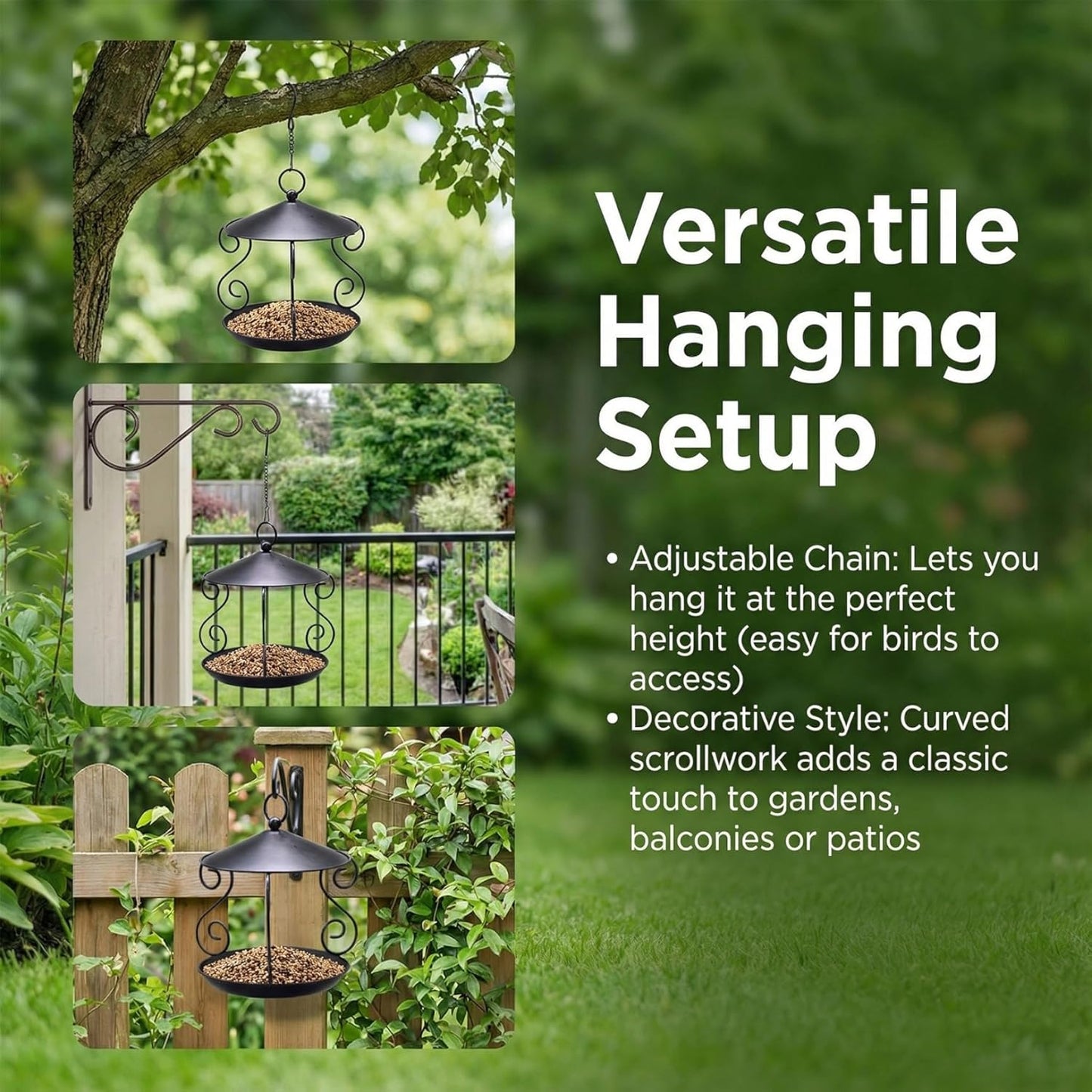 Bird Feeder for Outdoor, Rainproof Weatherproof Metal Hanging Bird Feeder with Roof, Large Capacity, Easy to Clean for Garden Yard Patio Feeders Hanging