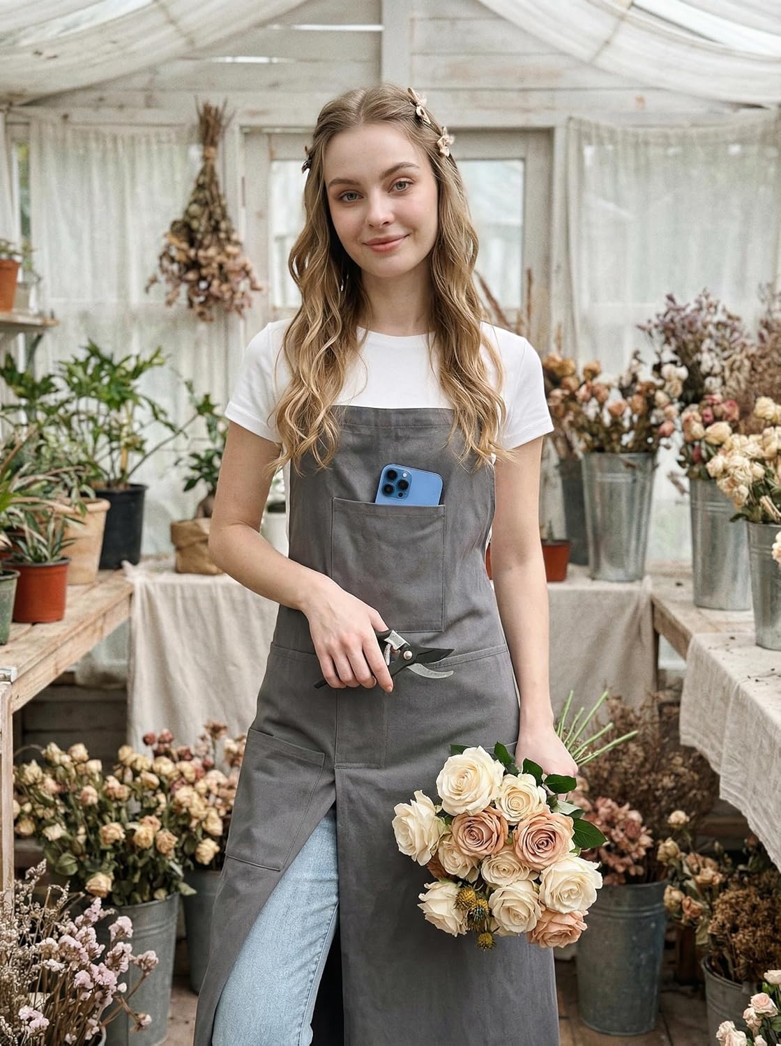 Molaxhome Split Apron with 3 Pockets,Unisex Pottery Apron with Adjusta