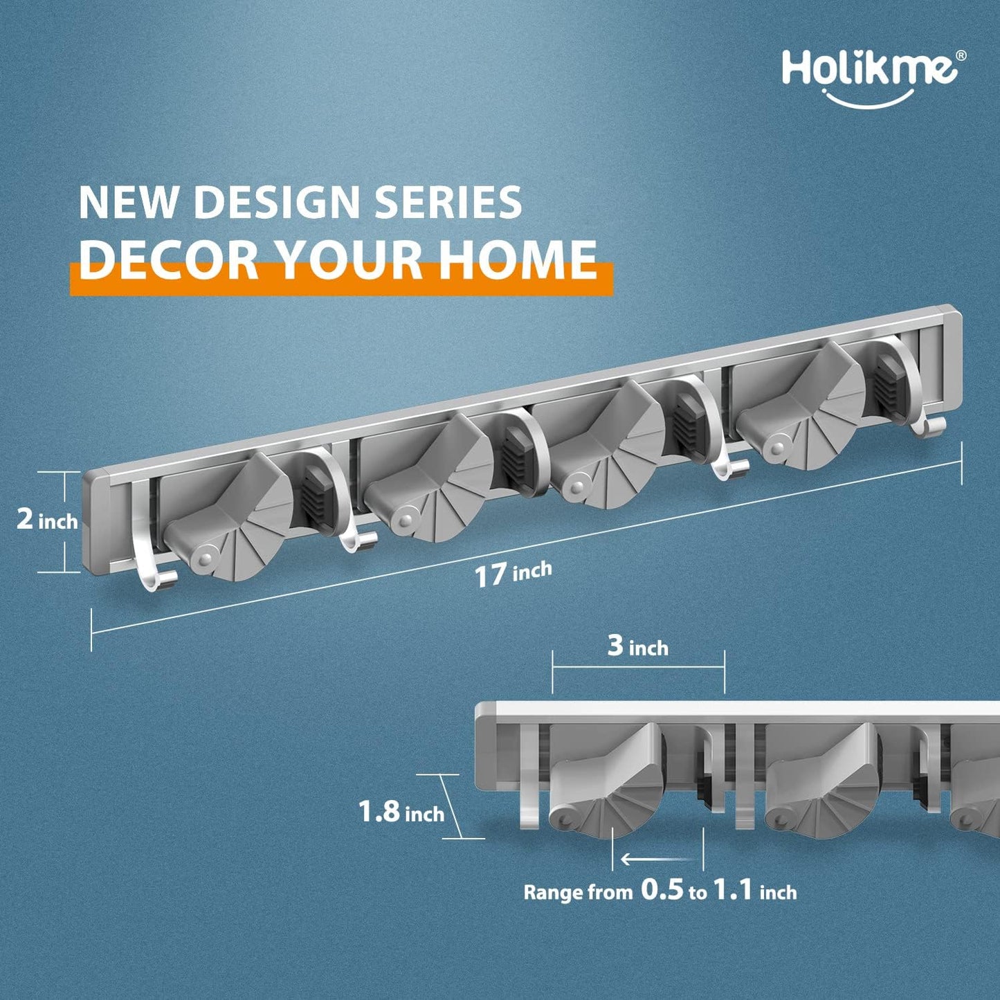 Holikme Mop Broom Holder Wall Mount Metal Pantry Organization and Stor
