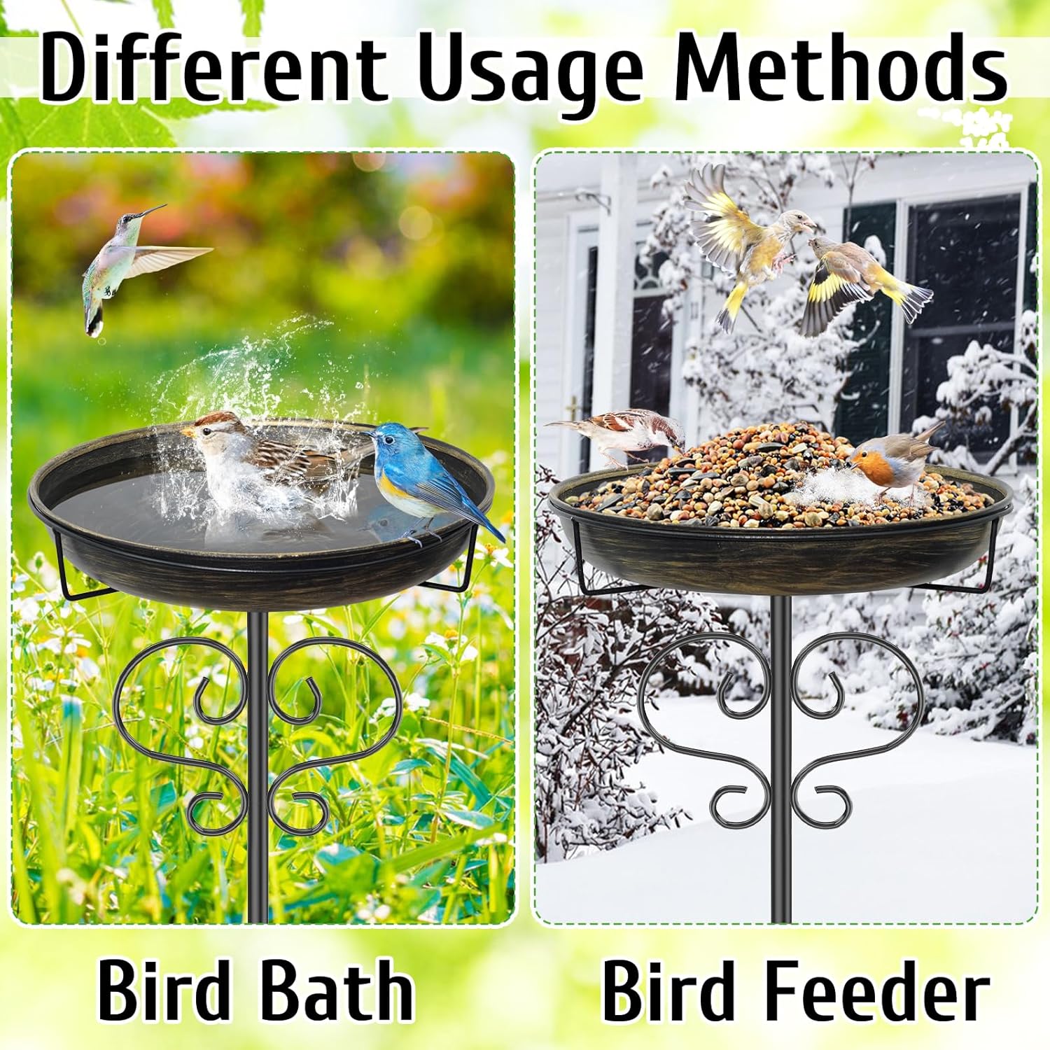 Bird Bath for Outside,Freestanding Metal Bird Bath Feeder with Heavy D
