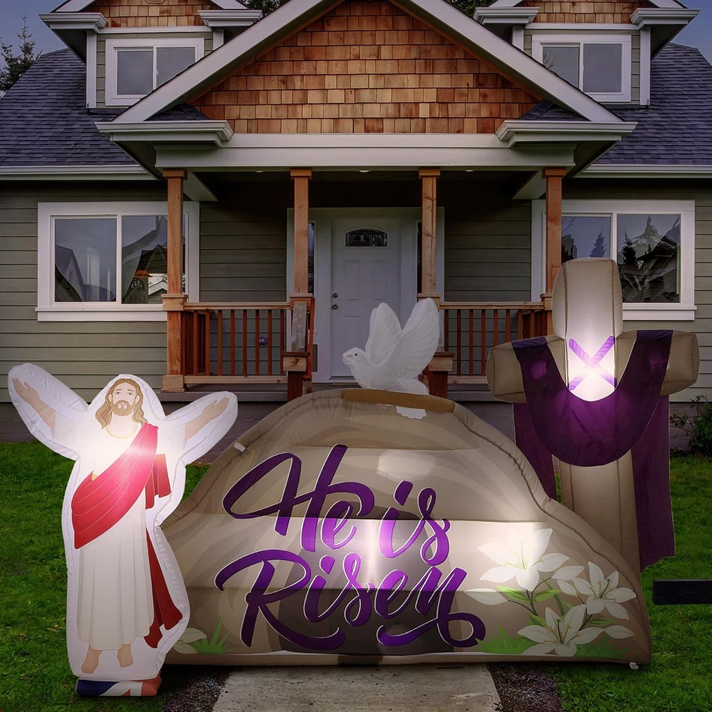 Shappy 7.2 FT Long Easter Inflatables Outdoor Decorations He is Risen Inflatables Blow Up Yard Decorations with Cross LED Lighted Christian Jesus for Outdoor Holiday Yard Garden Lawn Party Decoration