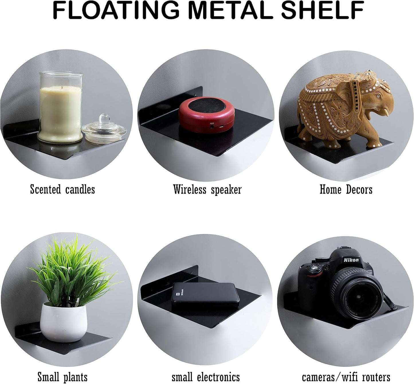 Metal Wall Mounted Floating Shelf|Shelves|Stand|Rack|Holder Wi-fi Camera|Bluetooth Speaker|Webcam|Mesh Router|Photo Frames|Planter Pot |Access Hole for Cable Cords-Pack 1