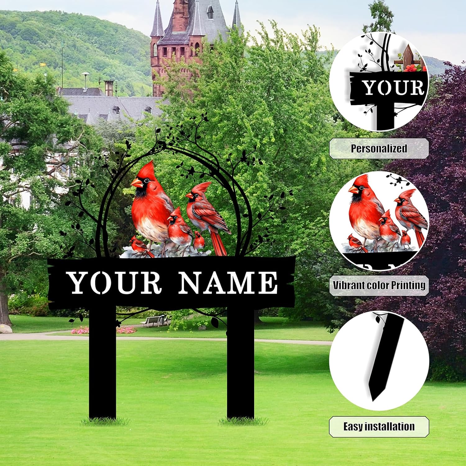 Custom Garden Metal Sign with Stakes, Personalized Cardinal Signs for 