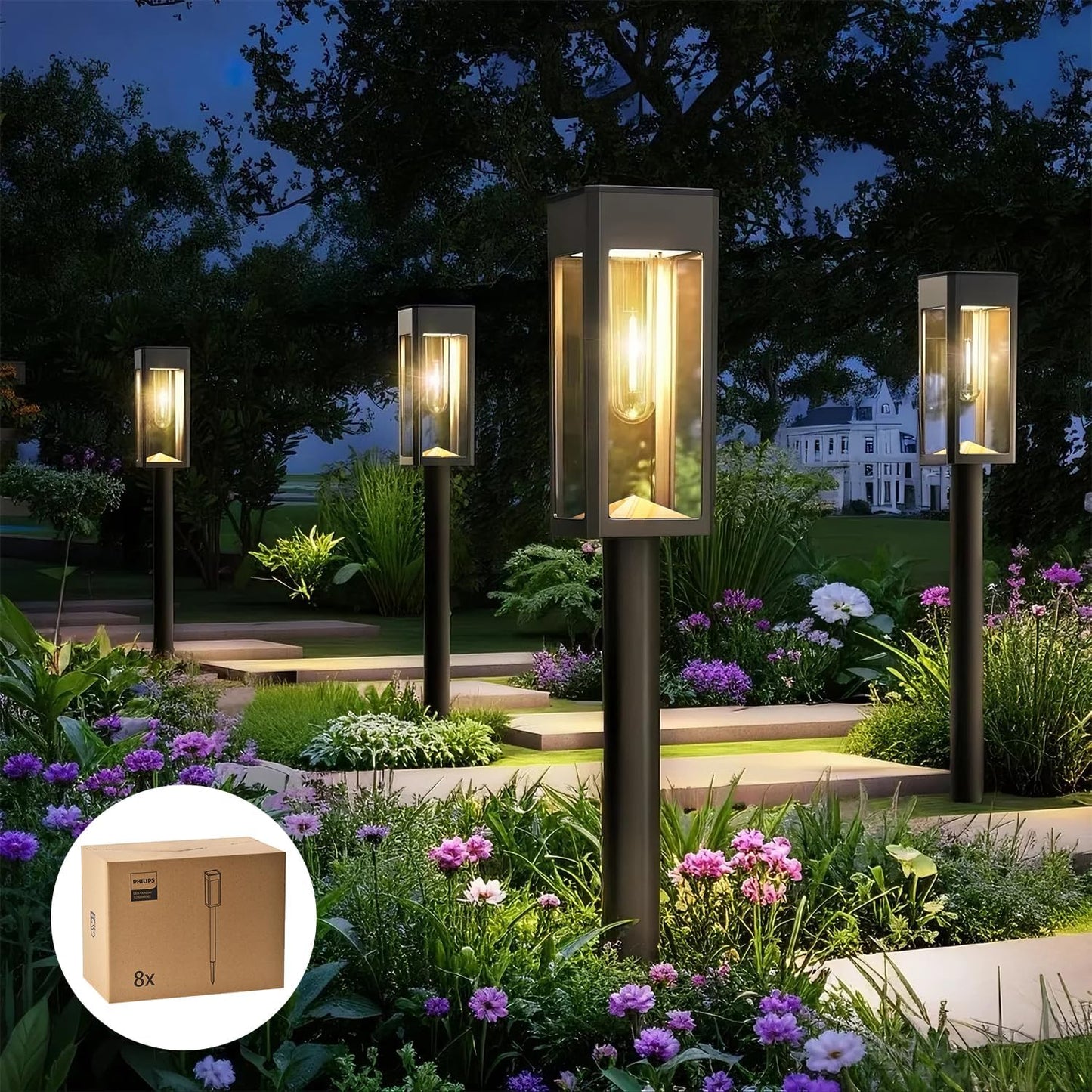 Philips 8 Packs Solar Pathway Lights Outdoor, Glass Metal Led Garden L